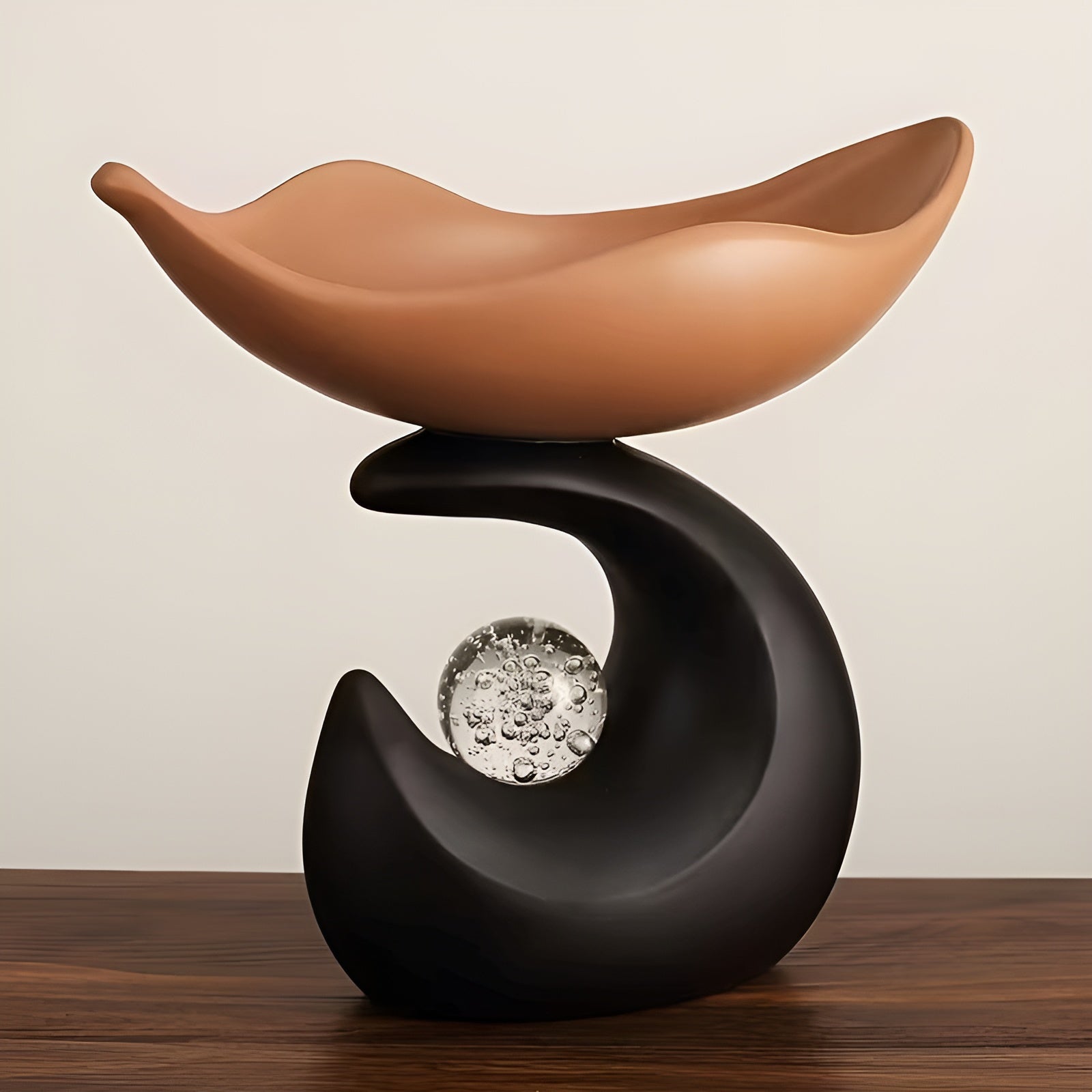 Organizer-Schale aus Kunstharz – Modernes Wellen-Design | Stilvolle Ablage für Schlüssel Brille & Schmuck - Braunes