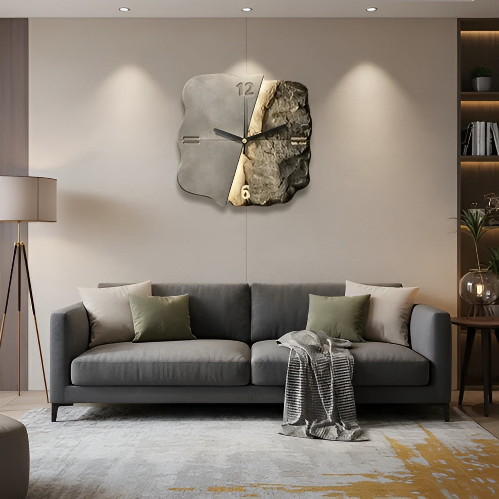 Sandstein-Wanduhr – Modernes 3D-Design | Dekorativ für Wohnzimmer und Büros