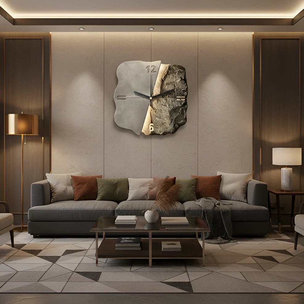 Sandstein-Wanduhr – Modernes 3D-Design | Dekorativ für Wohnzimmer und Büros