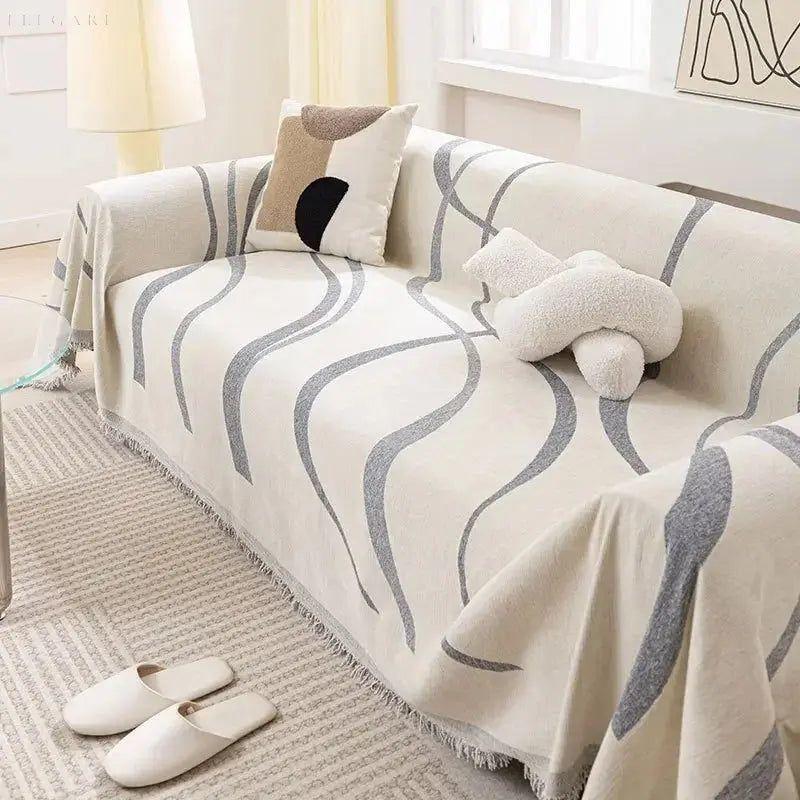 Torini - Italienischer luxuriöser Wendebezug aus Chenille/Baumwolle für Sofas - Elegare - DEA176 - Grau-180x300cm