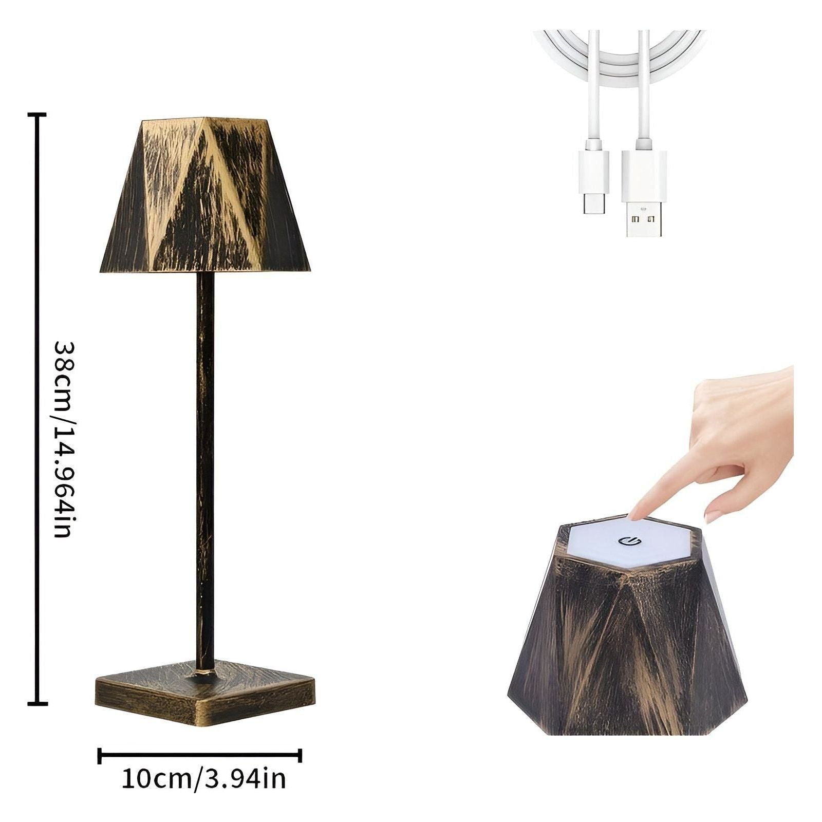 BrightLuxe Lampe - Vintage Wiederaufladbare Kabellose LED Tischlampe für Zuhause Elegare