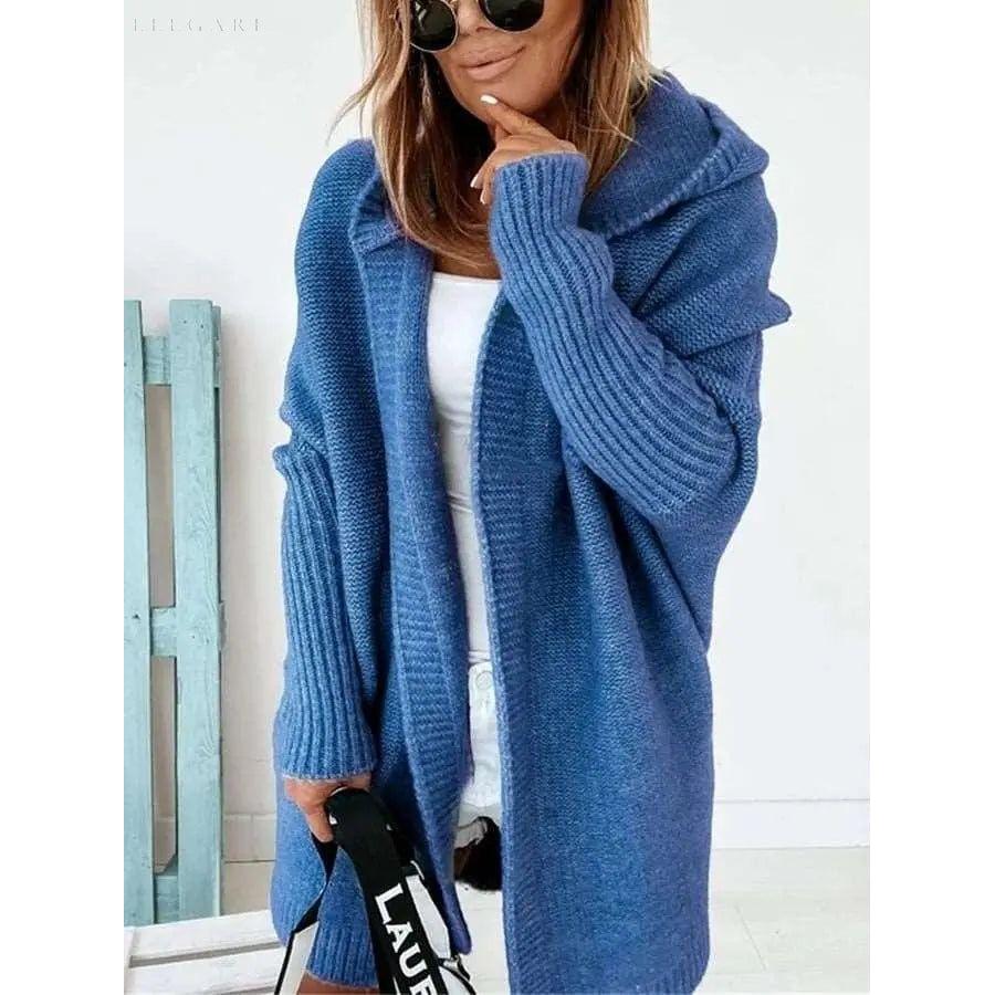Charlotte - Mittellanger Kapuzenmantel mit Einfarbigen Nähten - Elegare - DEA058 - Blau-XL