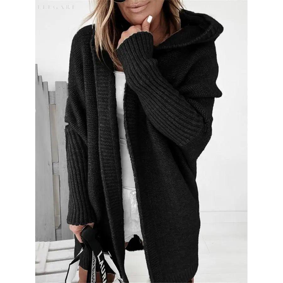 Charlotte - Mittellanger Kapuzenmantel mit Einfarbigen Nähten - Elegare - DEA058 - Schwarz-XL