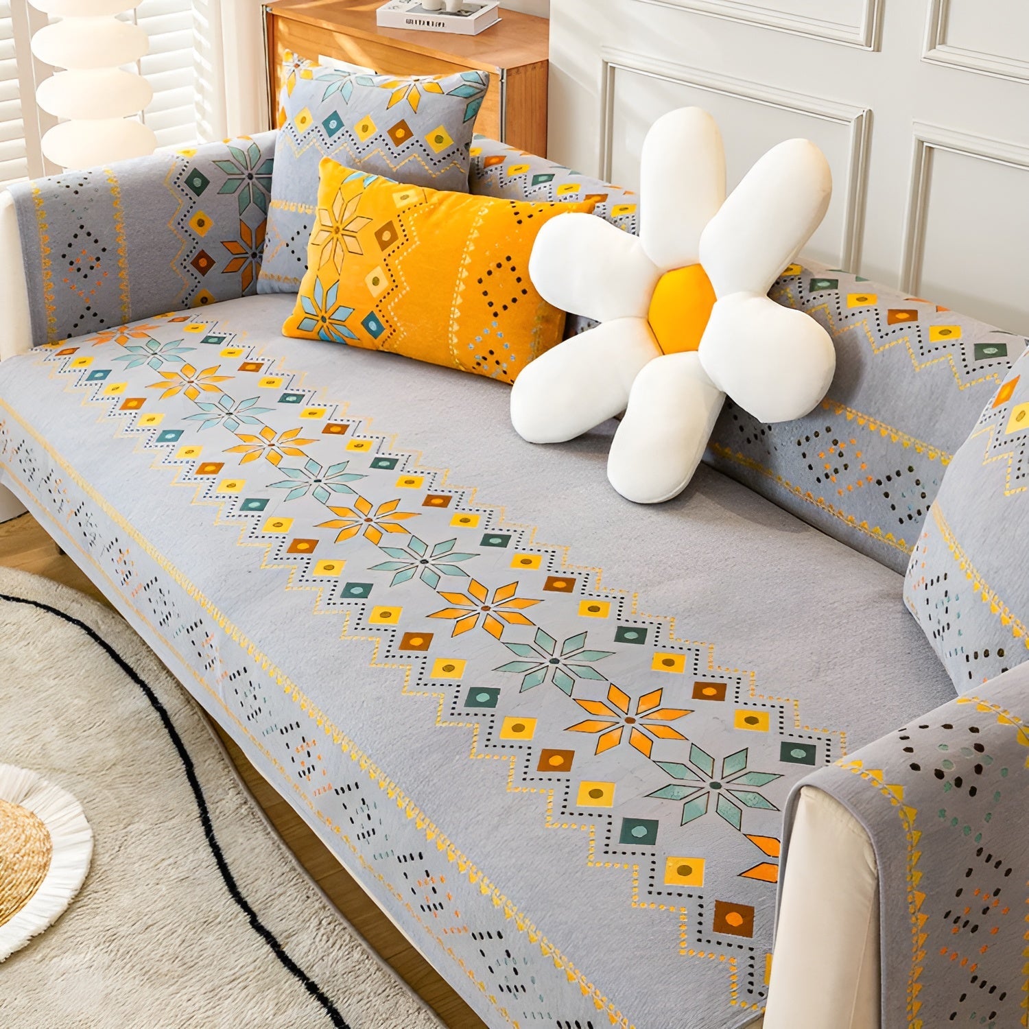 Sofabezug im Boho-Stil – Elastisch & Ganzjährig Nutzbar | Schützt und Verleiht Neue Optik