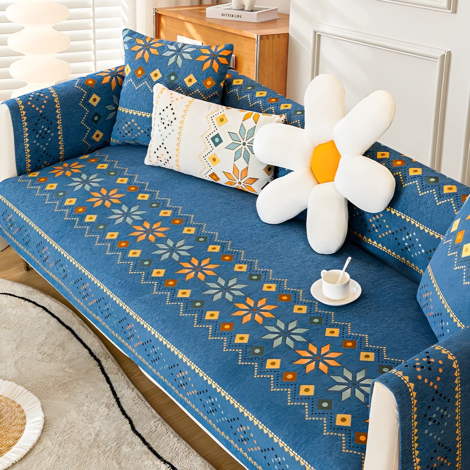 Sofabezug im Boho-Stil – Elastisch & Ganzjährig Nutzbar | Schützt und Verleiht Neue Optik