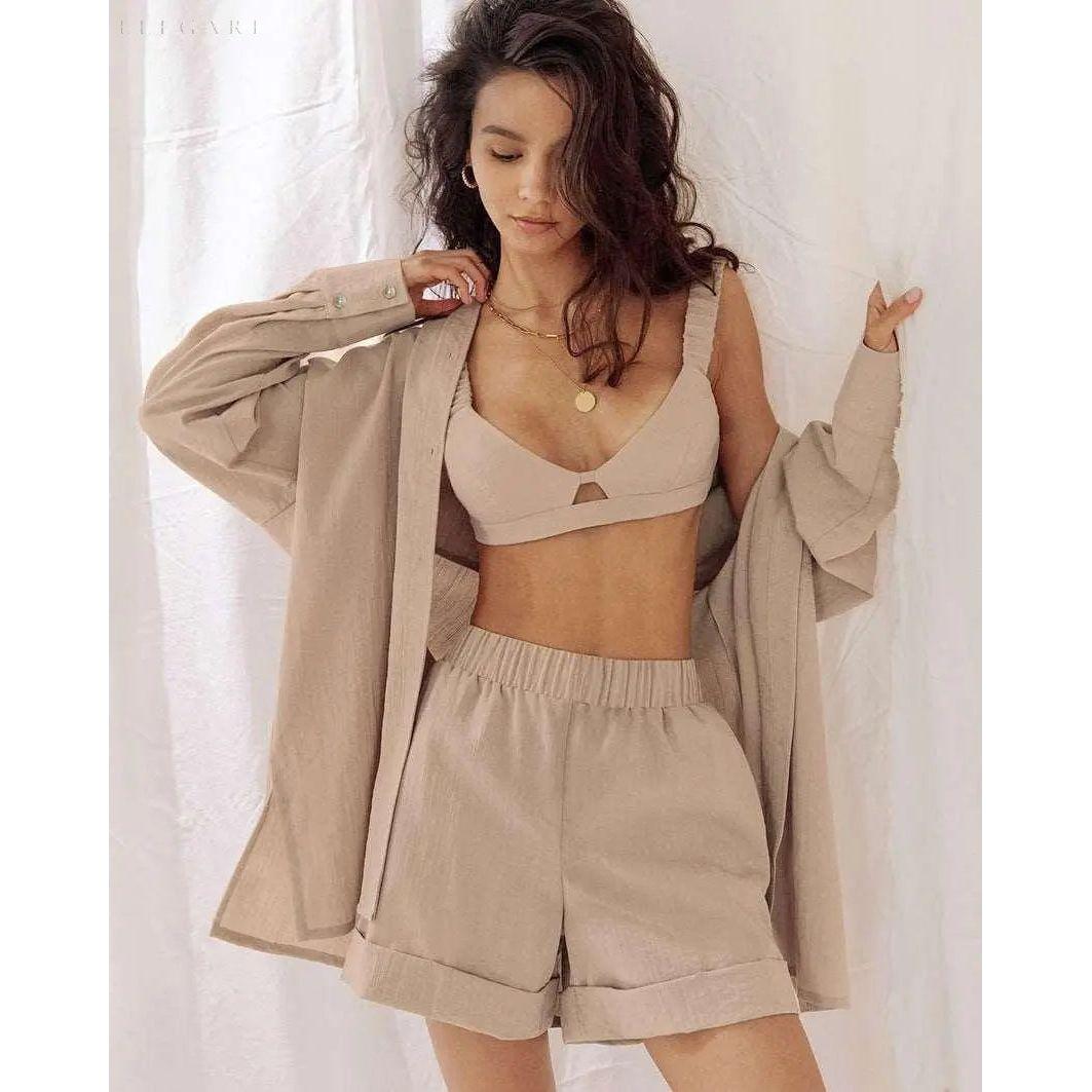 Darra - Dreiteiliges Sommerset für Frauen - Elegare - - Khaki-L