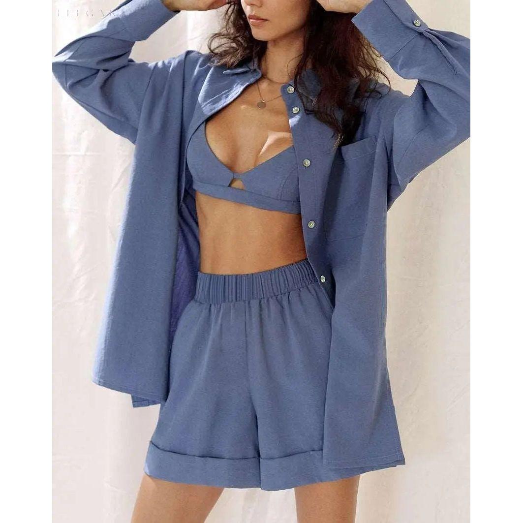 Darra - Dreiteiliges Sommerset für Frauen - Elegare - - Blau-L