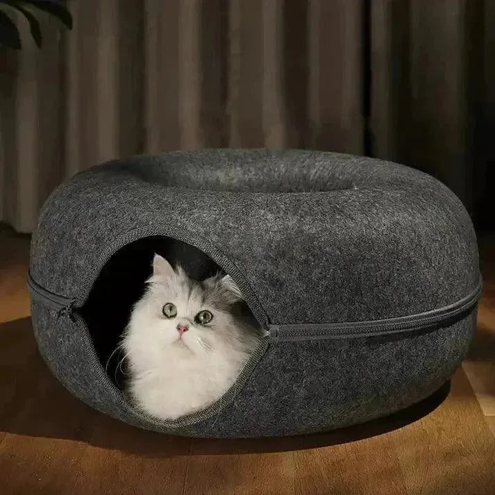 Donut - Das ultimative Katzenbett für Abenteuer und Komfort - Elegare - DEA123 - Dunkelgrau-M-60x60x27-cm