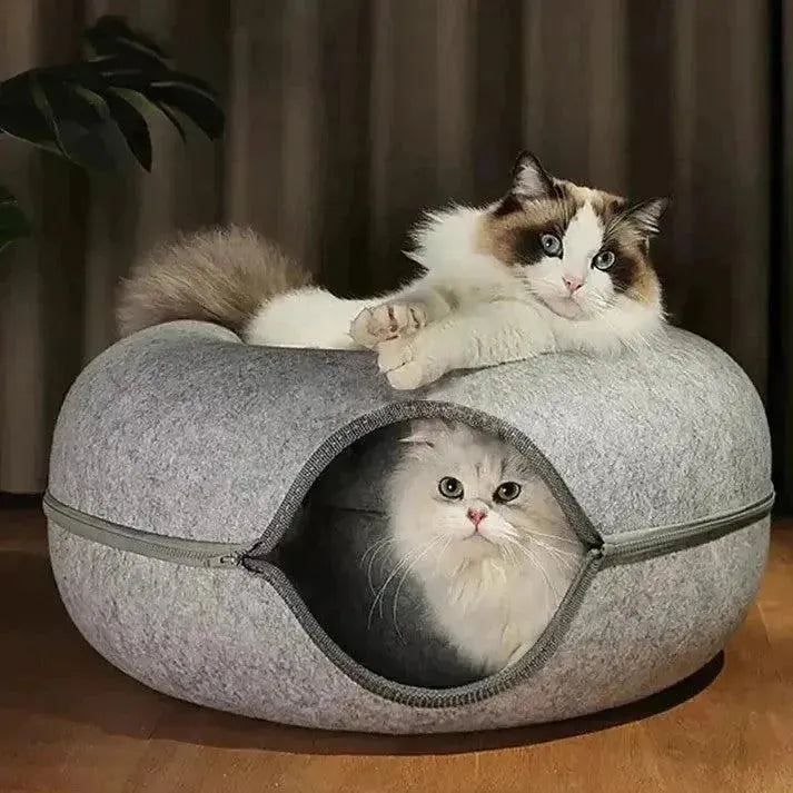 Donut - Das ultimative Katzenbett für Abenteuer und Komfort - Elegare - DEA123 - Grau-M-60x60x27-cm