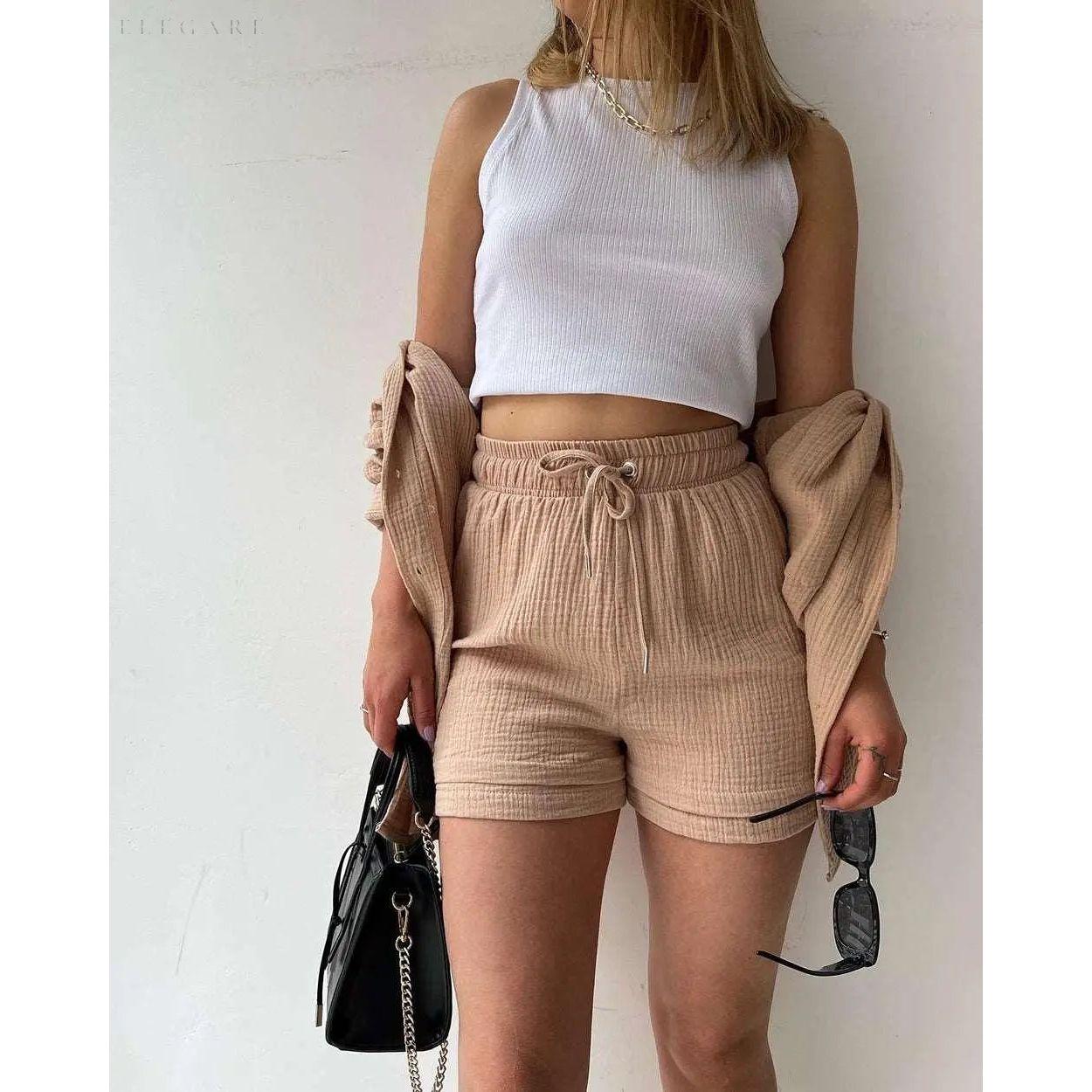 Elena Matching Set - Lässiges zweiteiliges Set aus Shorts und Hemd mit Revers - Elegare - DEA049 -