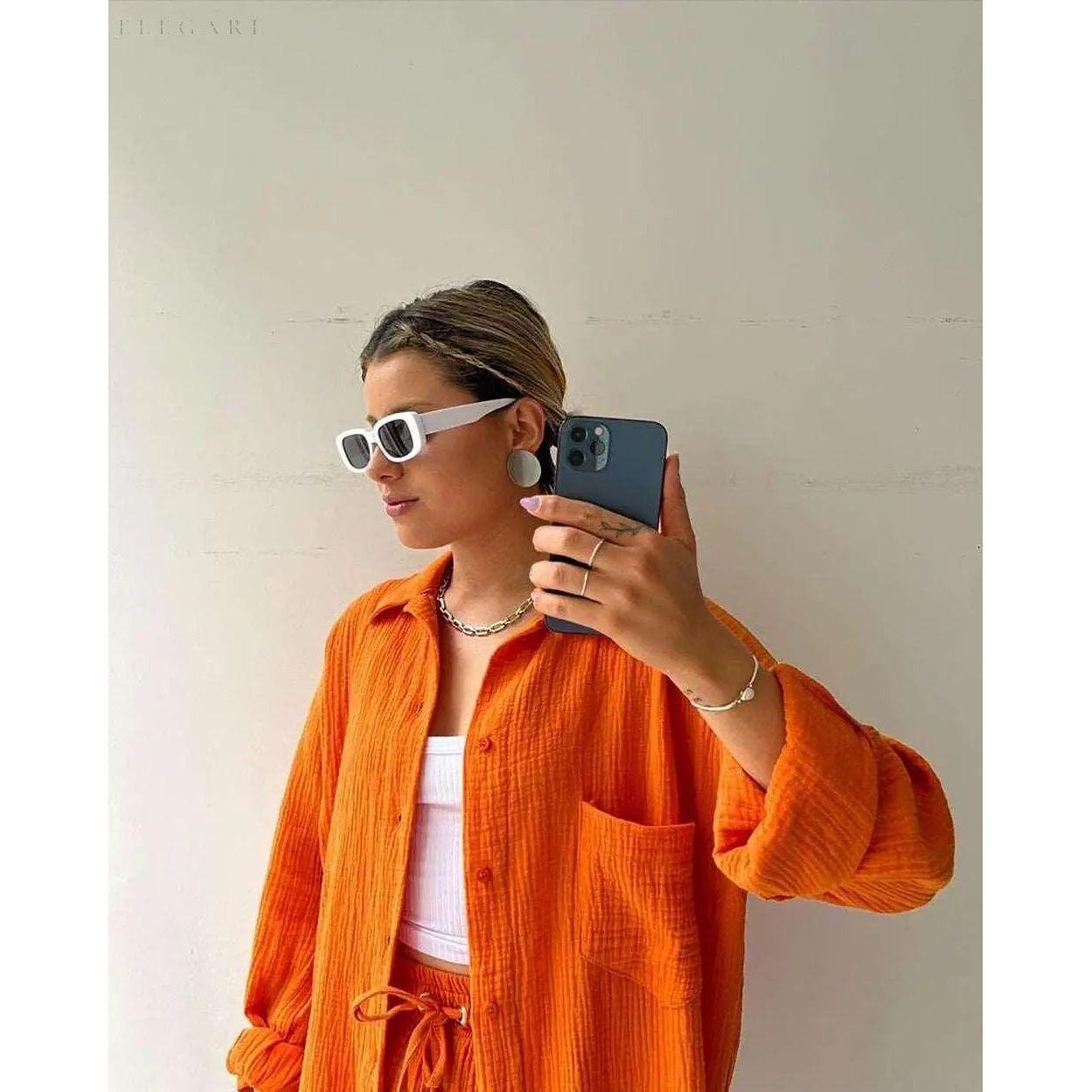 Elena Matching Set - Lässiges zweiteiliges Set aus Shorts und Hemd mit Revers - Elegare - DEA049 -