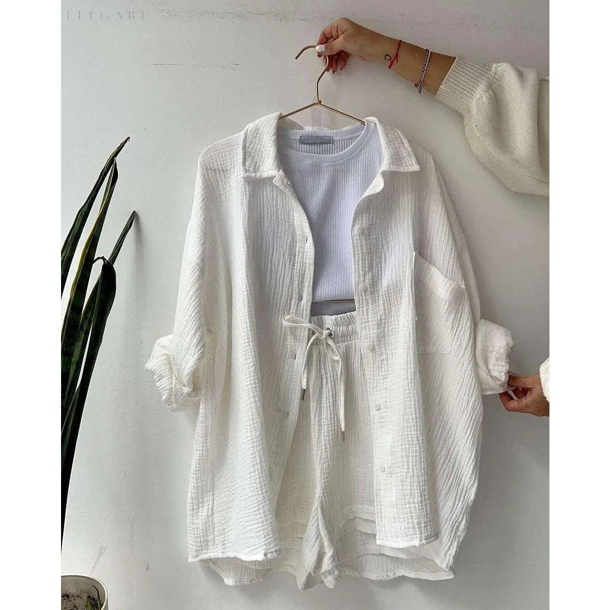 Elena Matching Set - Lässiges zweiteiliges Set aus Shorts und Hemd mit Revers - Elegare - DEA049 -