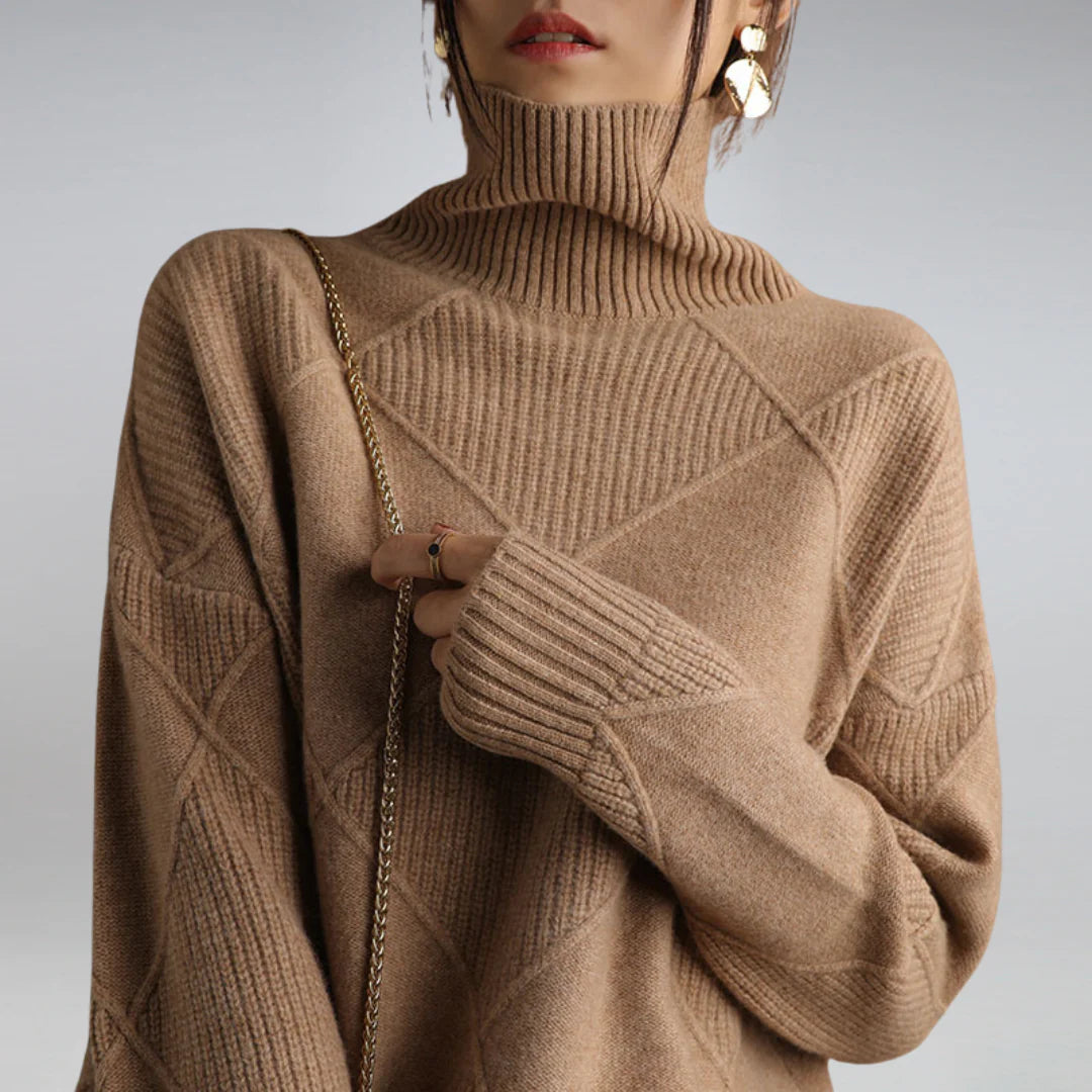 Rollkragenpullover Damen in Braun mit klassischem Argyle-Muster