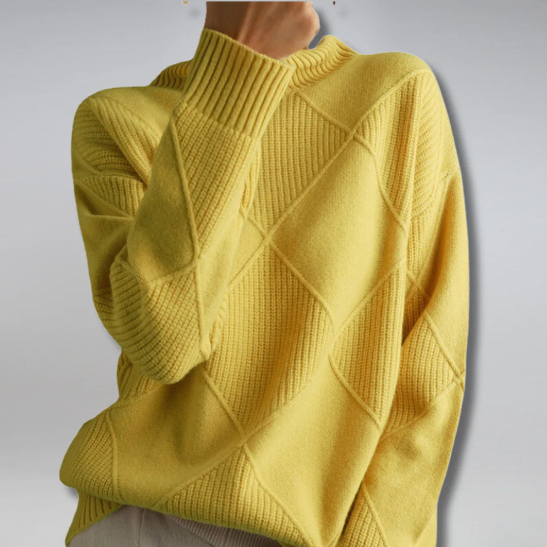 Wollpullover mit Rollkragen und Argyle-Muster in Grau