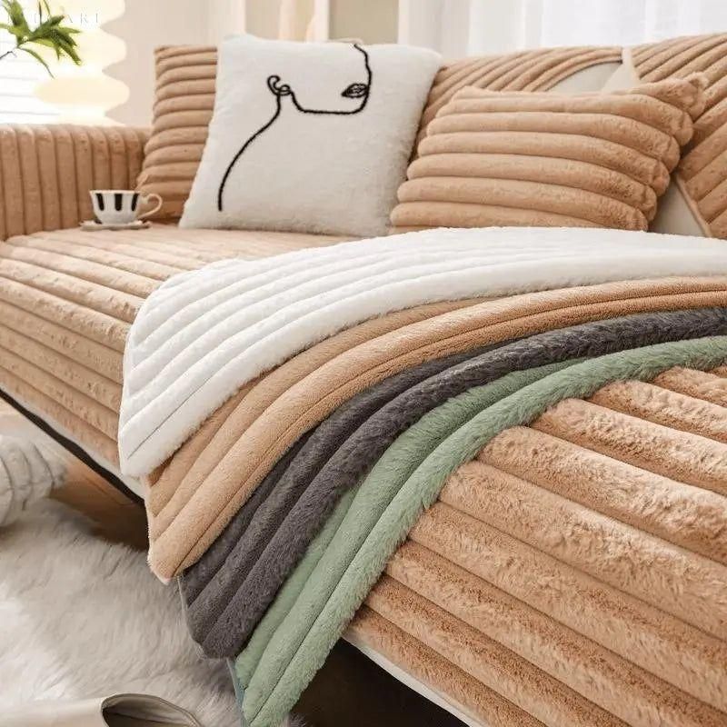 Fuzzy - Sofabezug L Form - gibt Ihrem Sofa neuen Schwung - Elegare - DEA105 - 45x45-Kussenhoes-Khakibraun