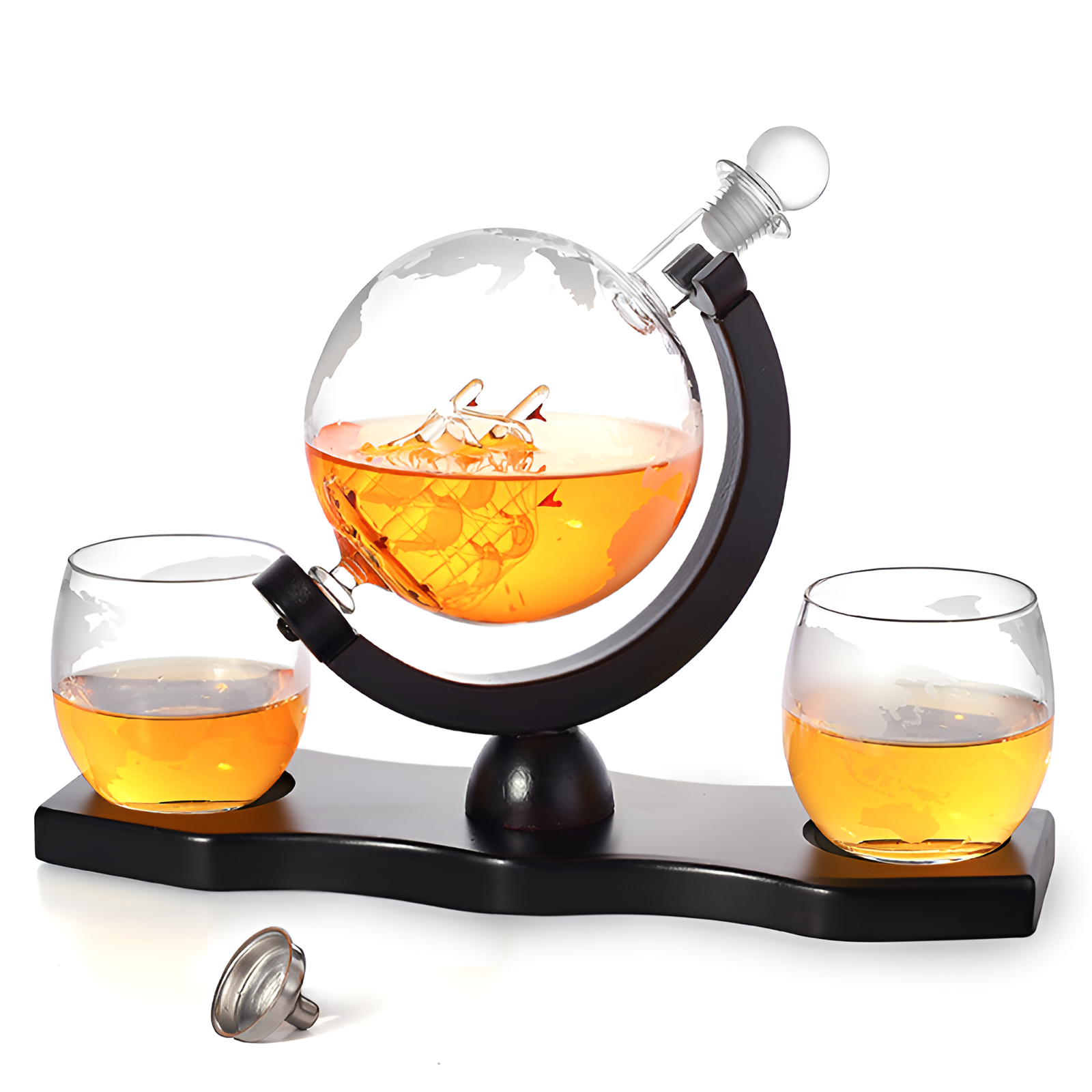 Kristall-Whiskykaraffe mit Gläsern – Weltkugel-Design | Dekorativ für Büro & Zuhause