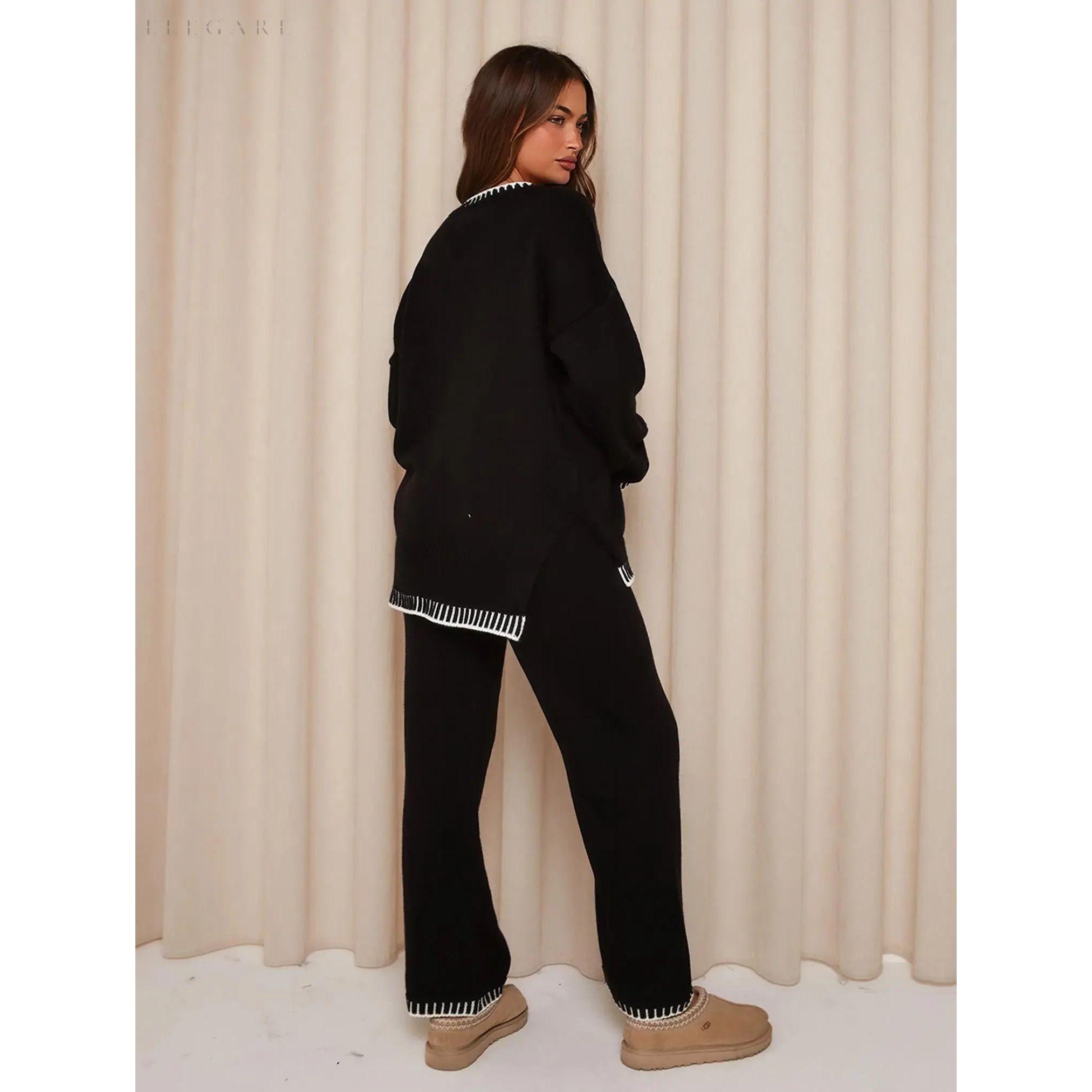 Hanna - Elegantes Set aus Strickpullover und langer Hose für Frauen - Elegare - DEA182 -