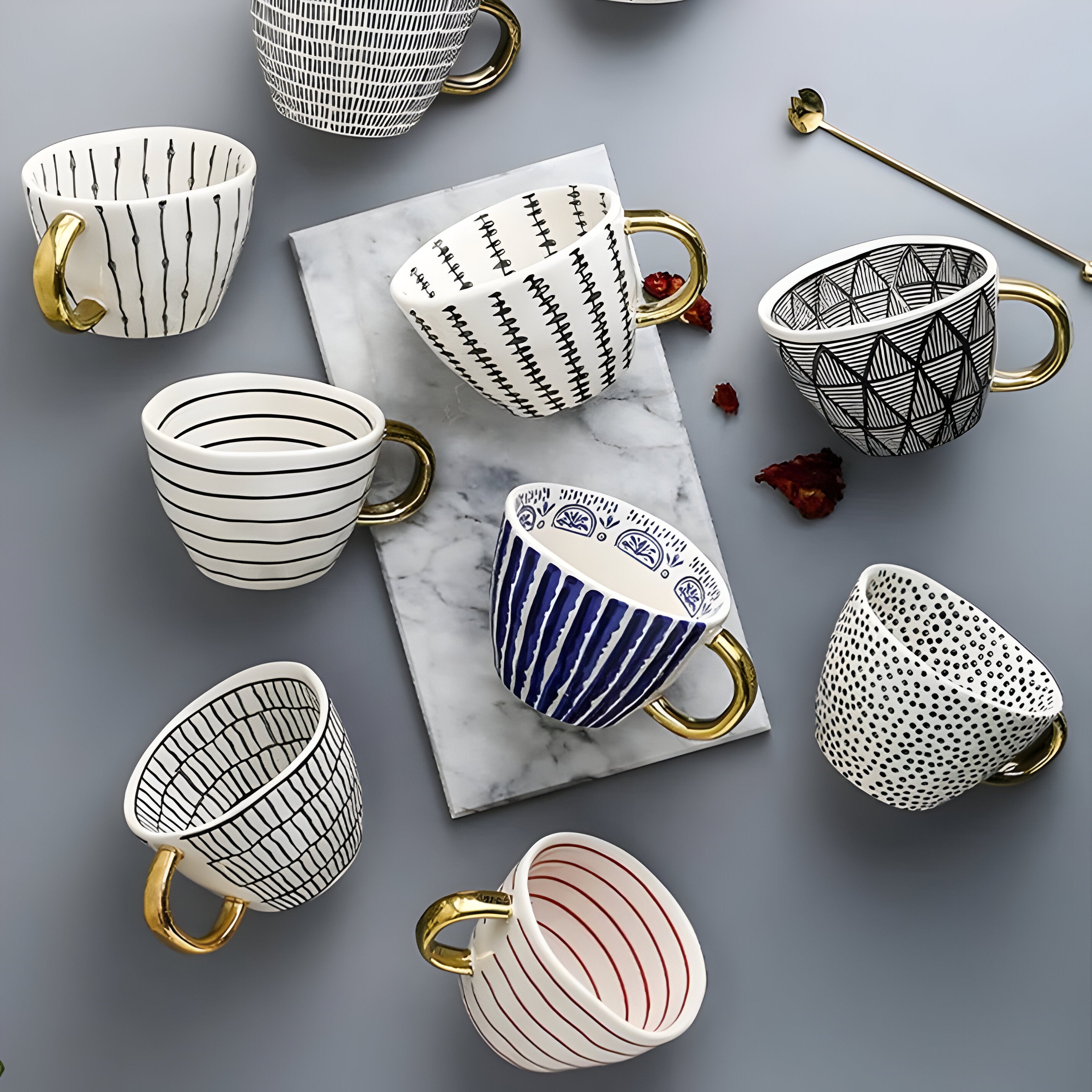 Keramiktasse mit geometrischem Design – Stilvoll und modern | Ideal für Kaffee oder Tee