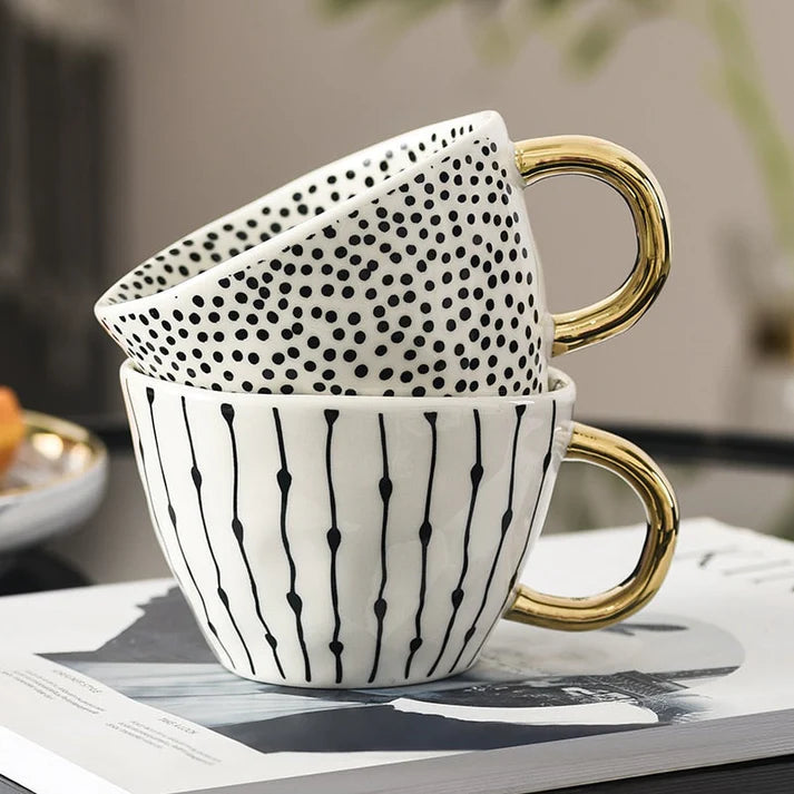Keramiktasse mit geometrischem Design – Stilvoll und modern | Ideal für Kaffee oder Tee