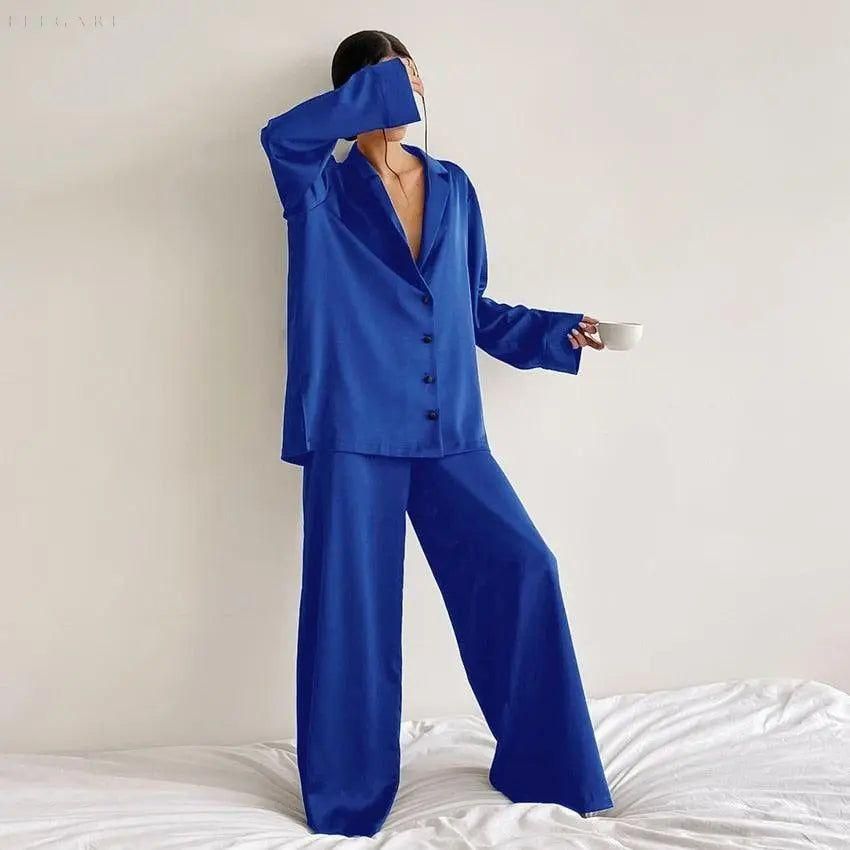 Hilo - Schlafanzugset für Frauen: Luxus und Komfort in einem - Elegare - DEA060 - Blau-XL