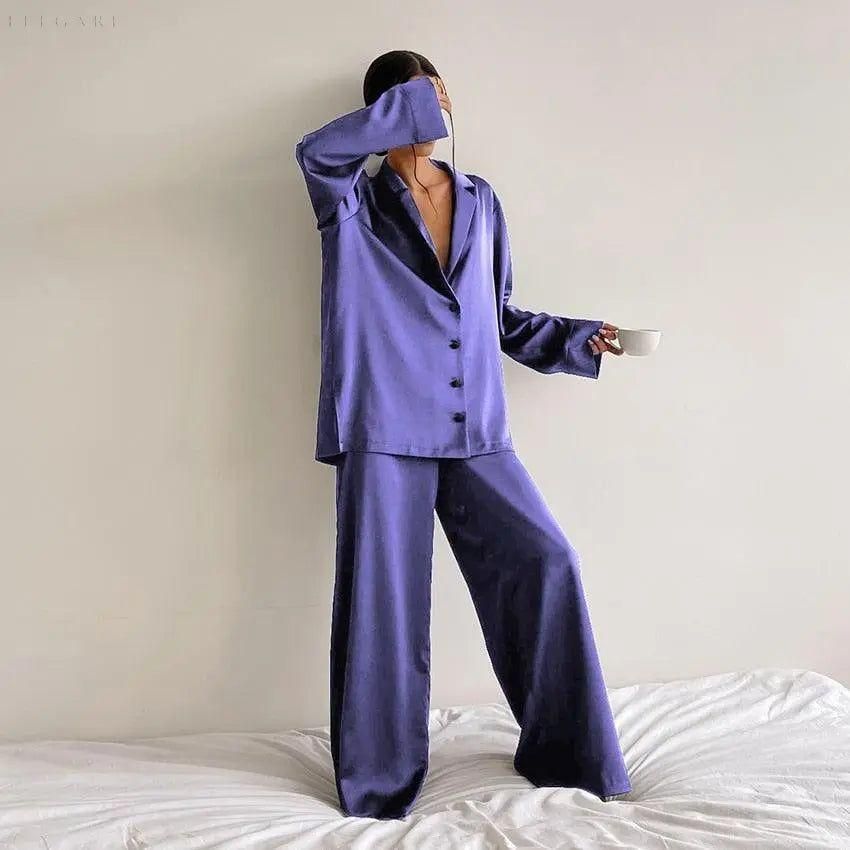 Hilo - Schlafanzugset für Frauen: Luxus und Komfort in einem - Elegare - DEA060 - Lila-XL