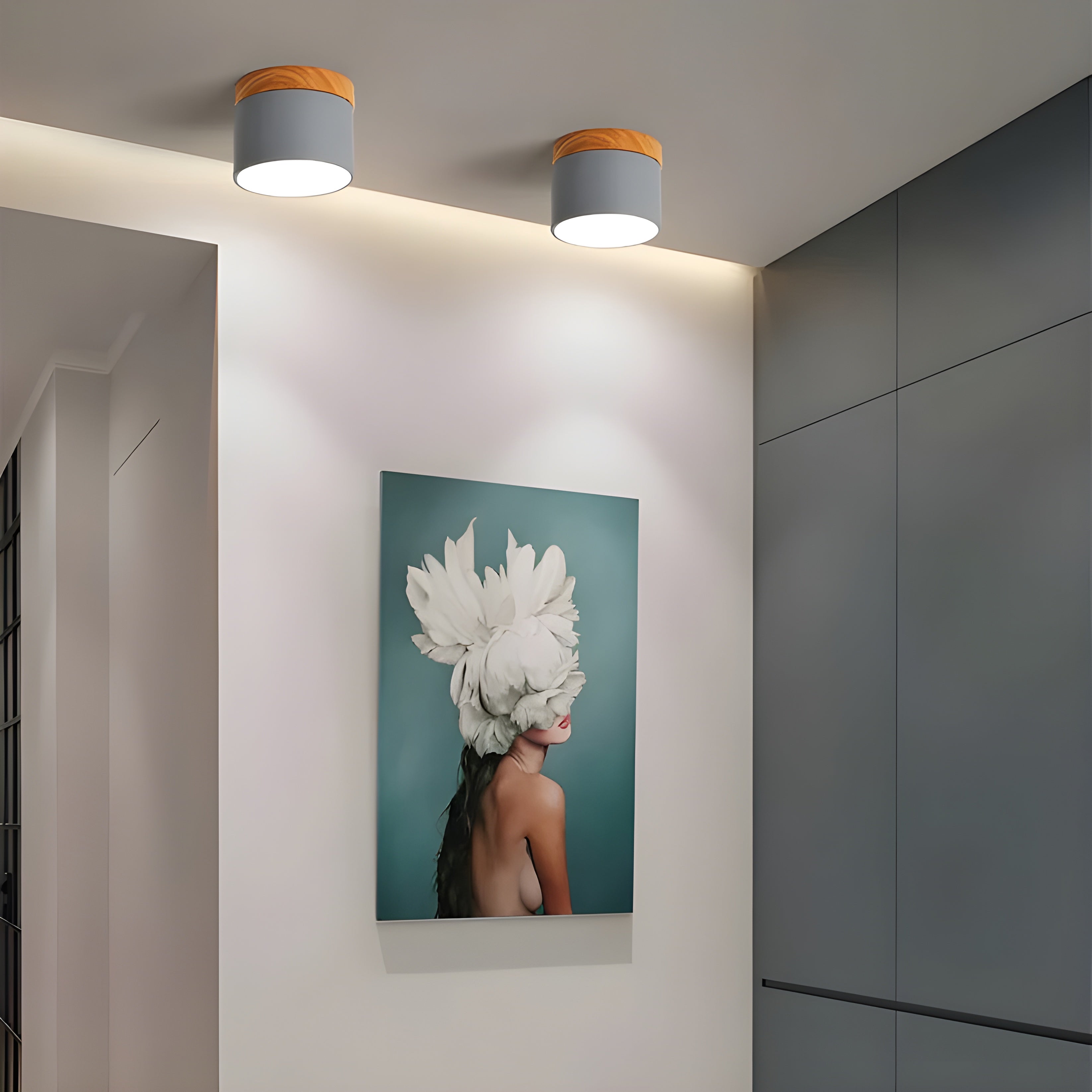 LED-Deckenlampe in Zylinderform – Warmes Licht im Vintage-Industriedesign | Mit dekorativem Holzdetail