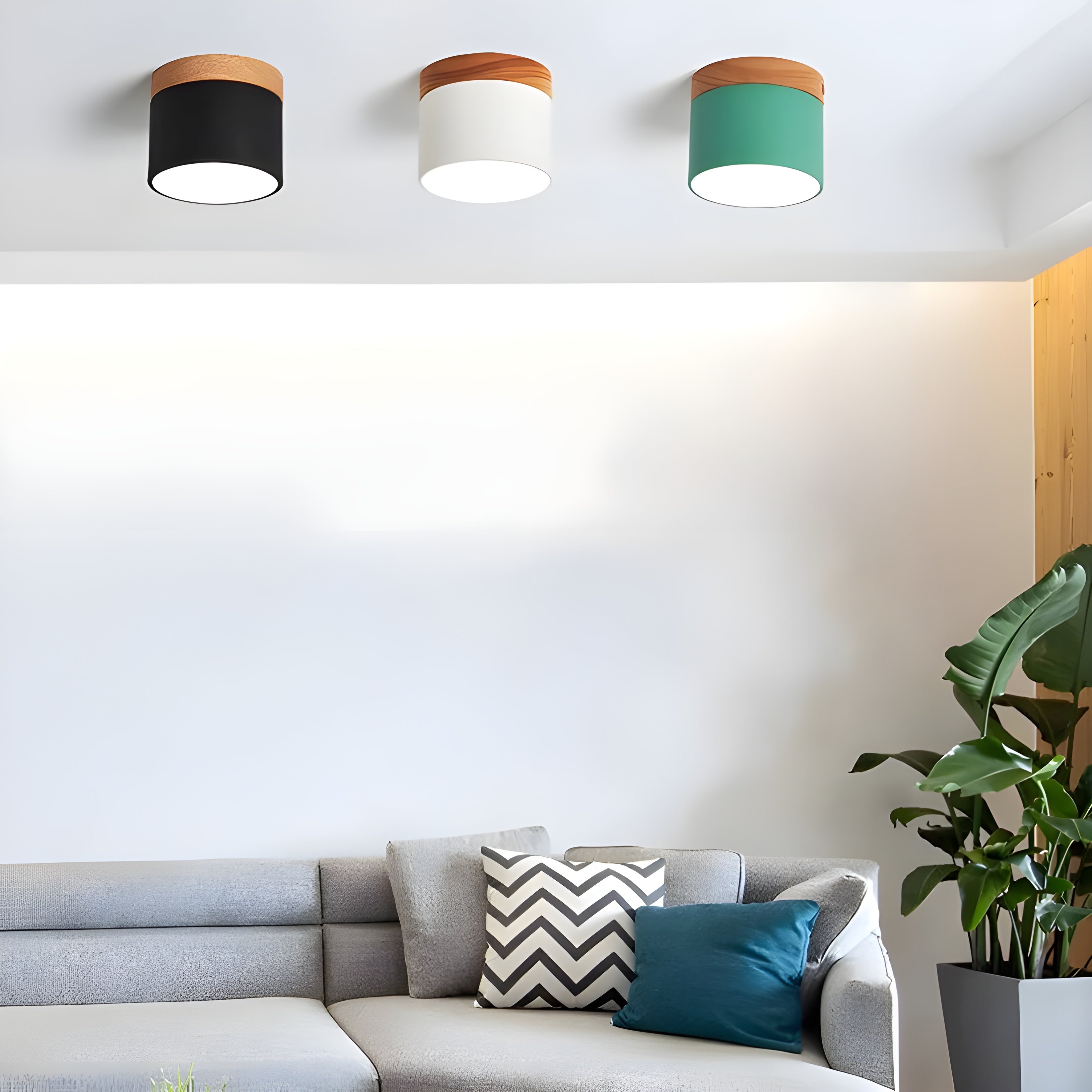 LED-Deckenlampe in Zylinderform – Warmes Licht im Vintage-Industriedesign | Mit dekorativem Holzdetail
