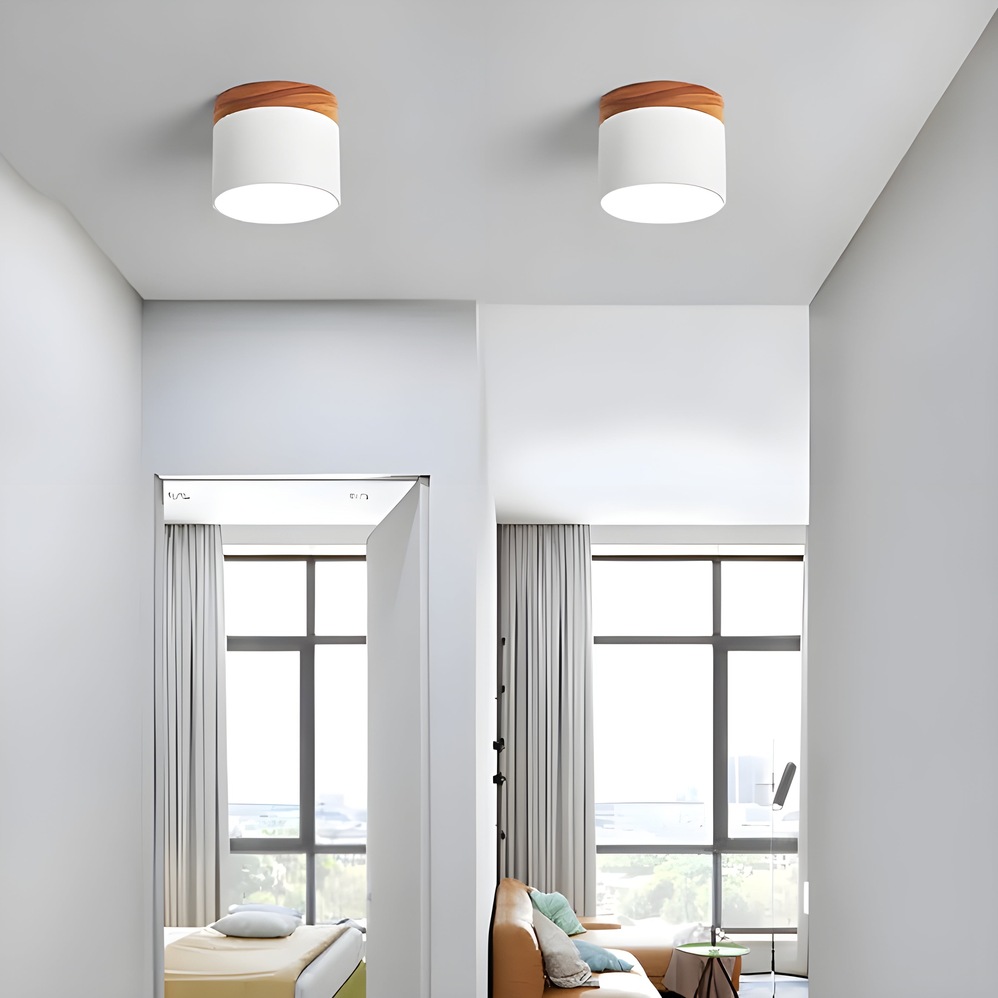 LED-Deckenlampe in Zylinderform – Warmes Licht im Vintage-Industriedesign | Mit dekorativem Holzdetail