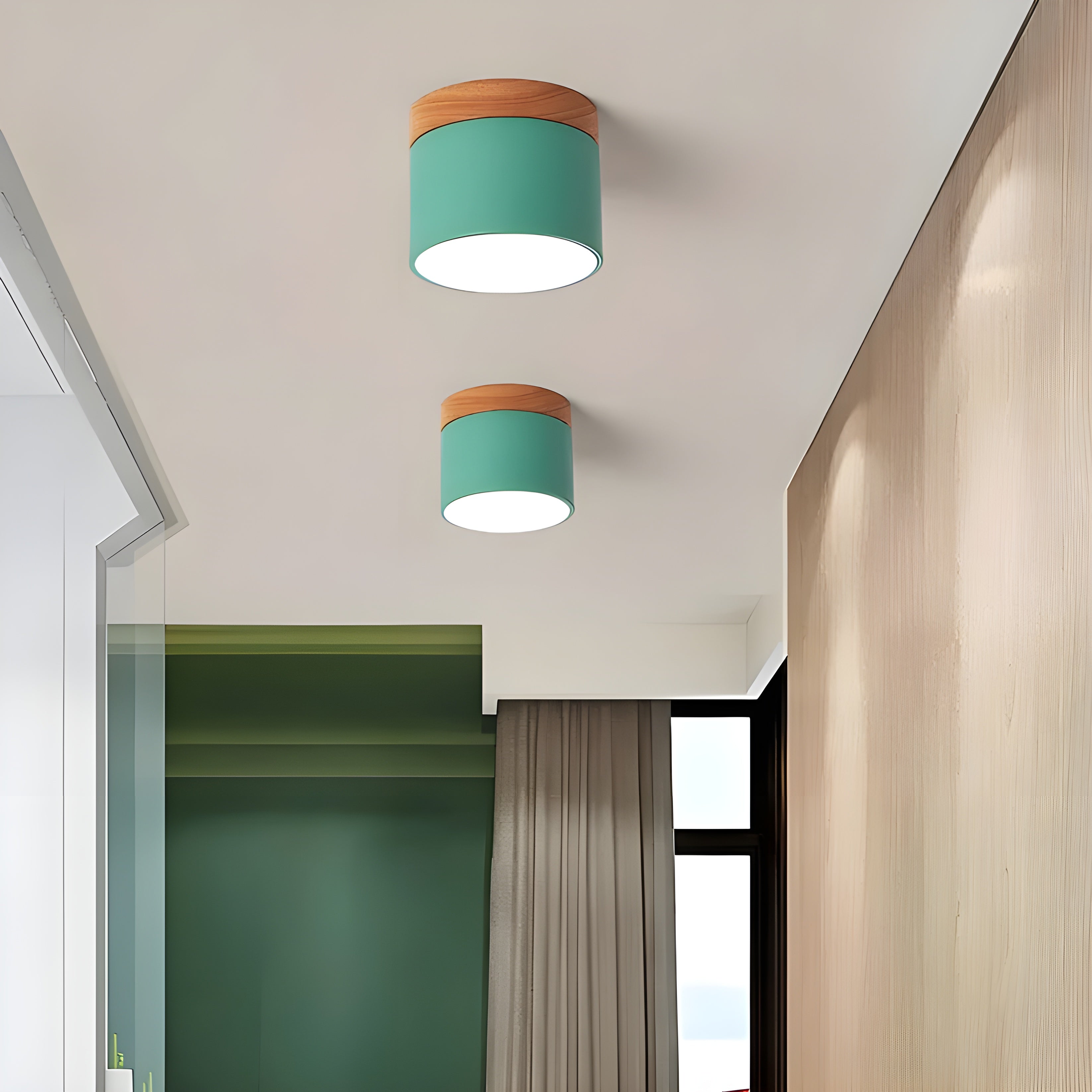 LED-Deckenlampe in Zylinderform – Warmes Licht im Vintage-Industriedesign | Mit dekorativem Holzdetail
