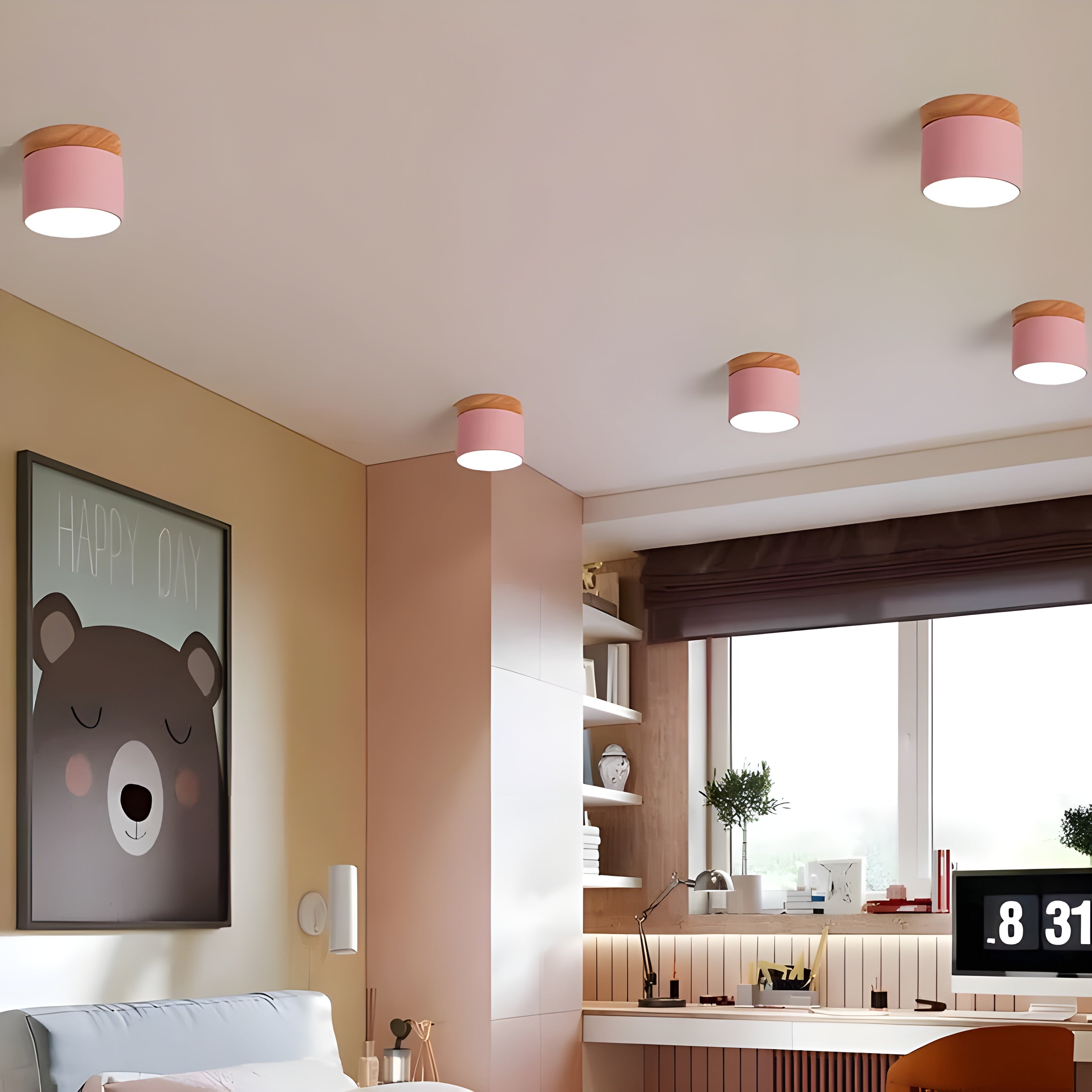 LED-Deckenlampe in Zylinderform – Warmes Licht im Vintage-Industriedesign | Mit dekorativem Holzdetail