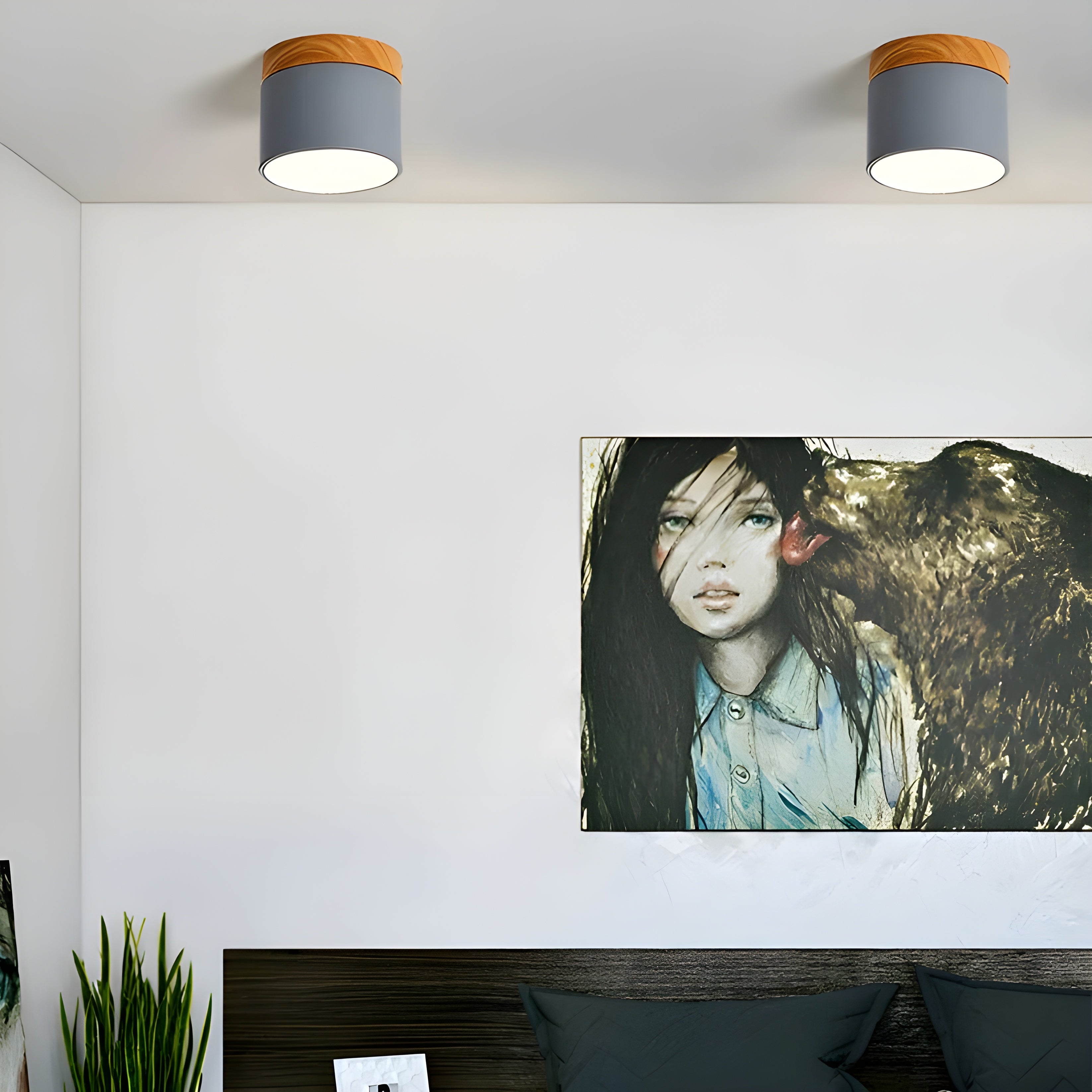 LED-Deckenlampe in Zylinderform – Warmes Licht im Vintage-Industriedesign | Mit dekorativem Holzdetail