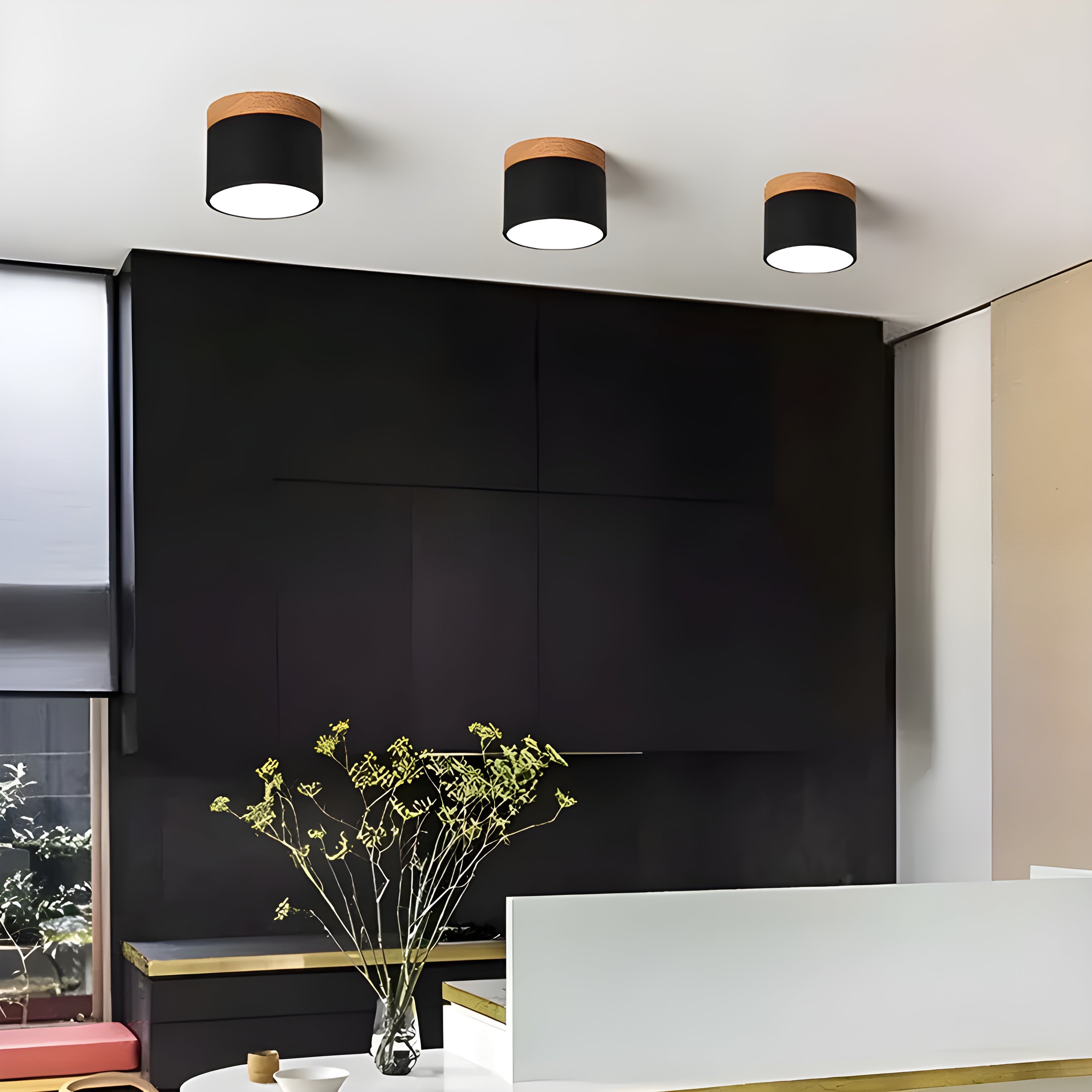 LED-Deckenlampe in Zylinderform – Warmes Licht im Vintage-Industriedesign | Mit dekorativem Holzdetail