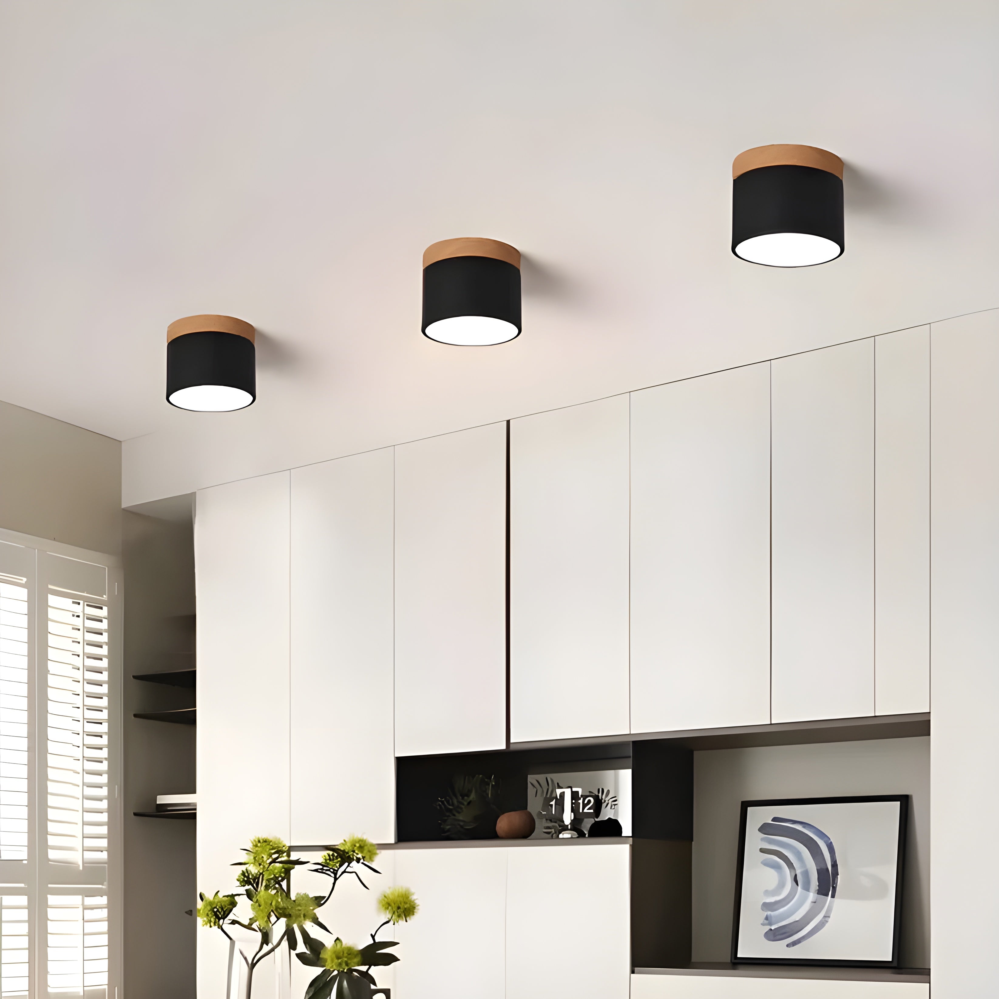 LED-Deckenlampe in Zylinderform – Warmes Licht im Vintage-Industriedesign | Mit dekorativem Holzdetail