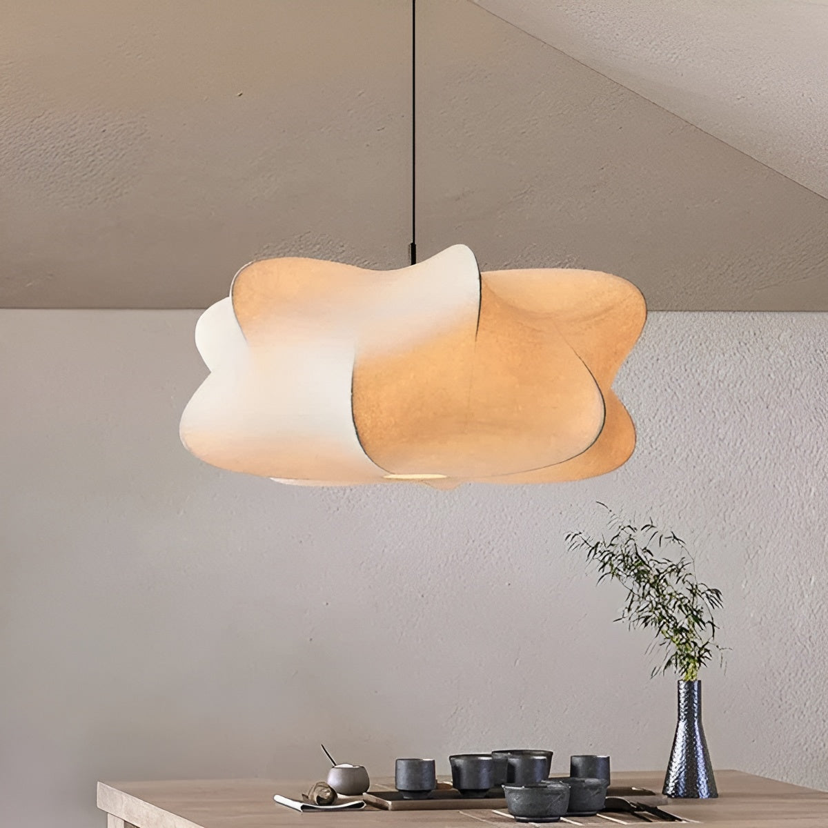Seiden-Pendelleuchte – Elegantes Wabi-Sabi-Design | Sanftes, Warmes Licht für Wohnzimmer & Essbereich