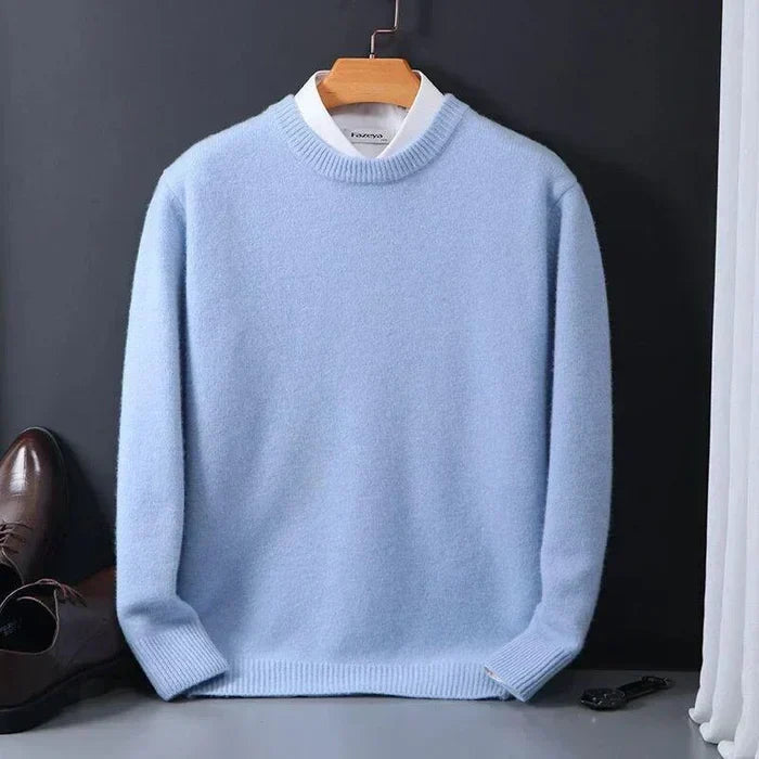 Kaschmirpullover in Hellblau, Nahaufnahme Material und Textur
