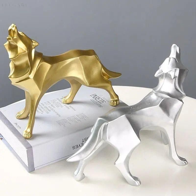 Lupos-Statue - geometrischen Wolf-Dekorationen - Mühelose Eleganz für jeden Raum - Elegare - DEA054 -