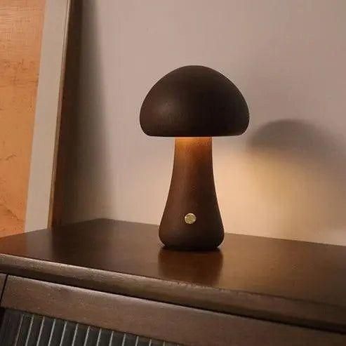 Mushroom Lamp - Pilz Nachttischleuchte - Elegare - DEA019 -  Nussbaum-B