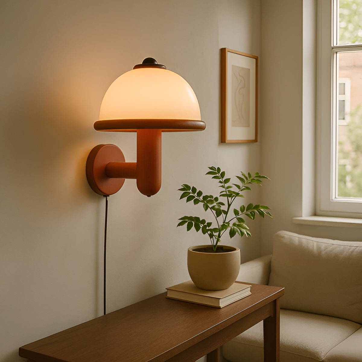 Pilzförmige Wandleuchte – Stilvolles Design mit Eichenholz-Basis | Perfekt für Wohn- & Schlafzimmer