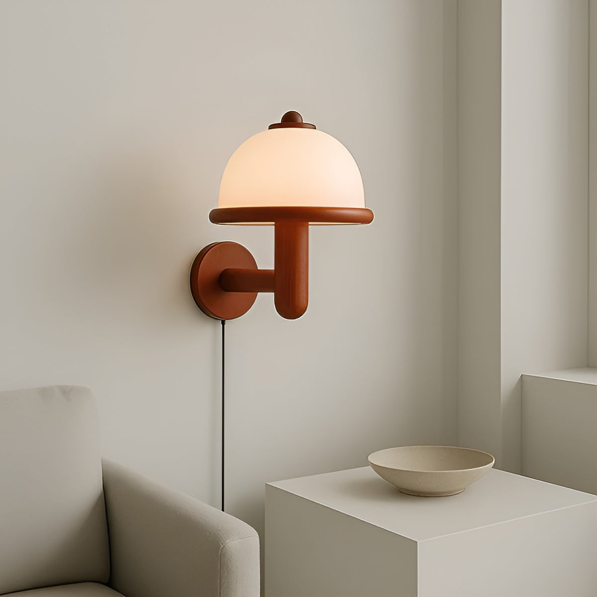 Pilzförmige Wandleuchte – Stilvolles Design mit Eichenholz-Basis | Perfekt für Wohn- & Schlafzimmer