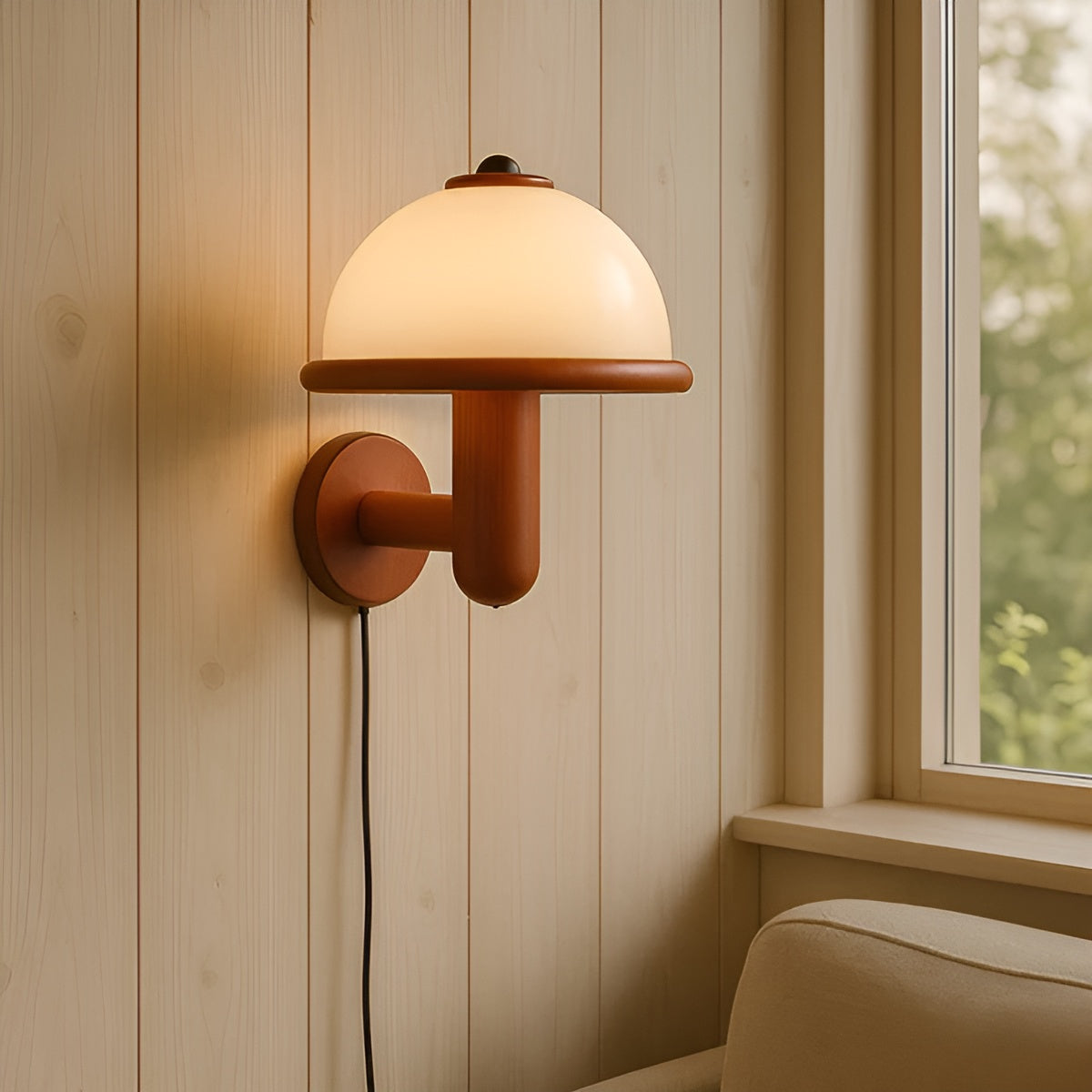 Pilzförmige Wandleuchte – Stilvolles Design mit Eichenholz-Basis | Perfekt für Wohn- & Schlafzimmer