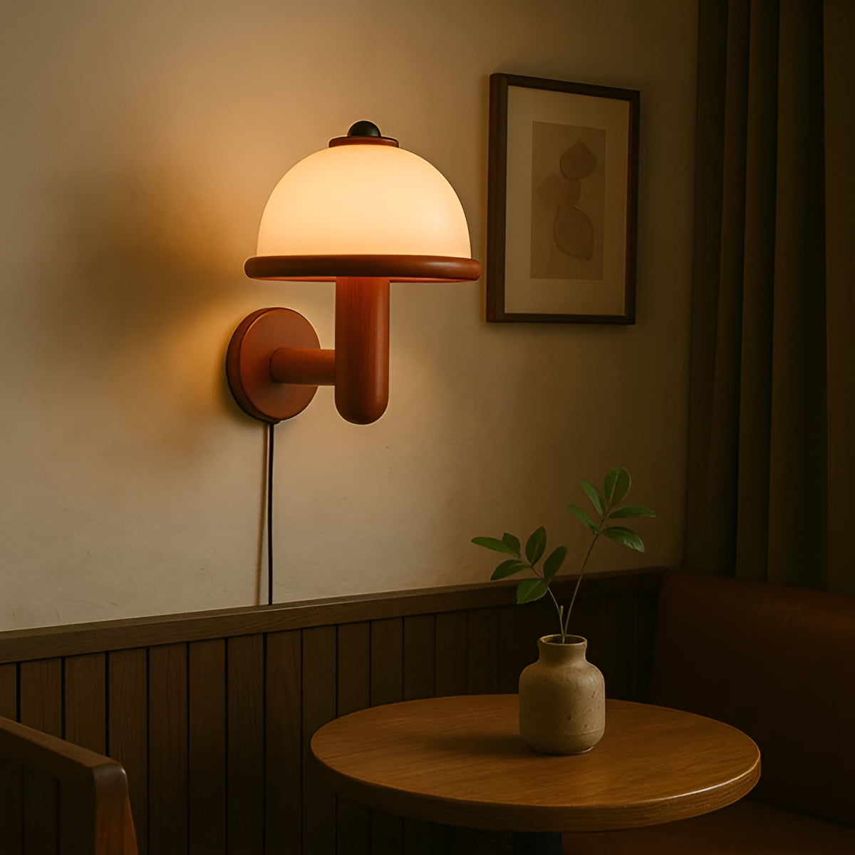 Pilzförmige Wandleuchte – Stilvolles Design mit Eichenholz-Basis | Perfekt für Wohn- & Schlafzimmer