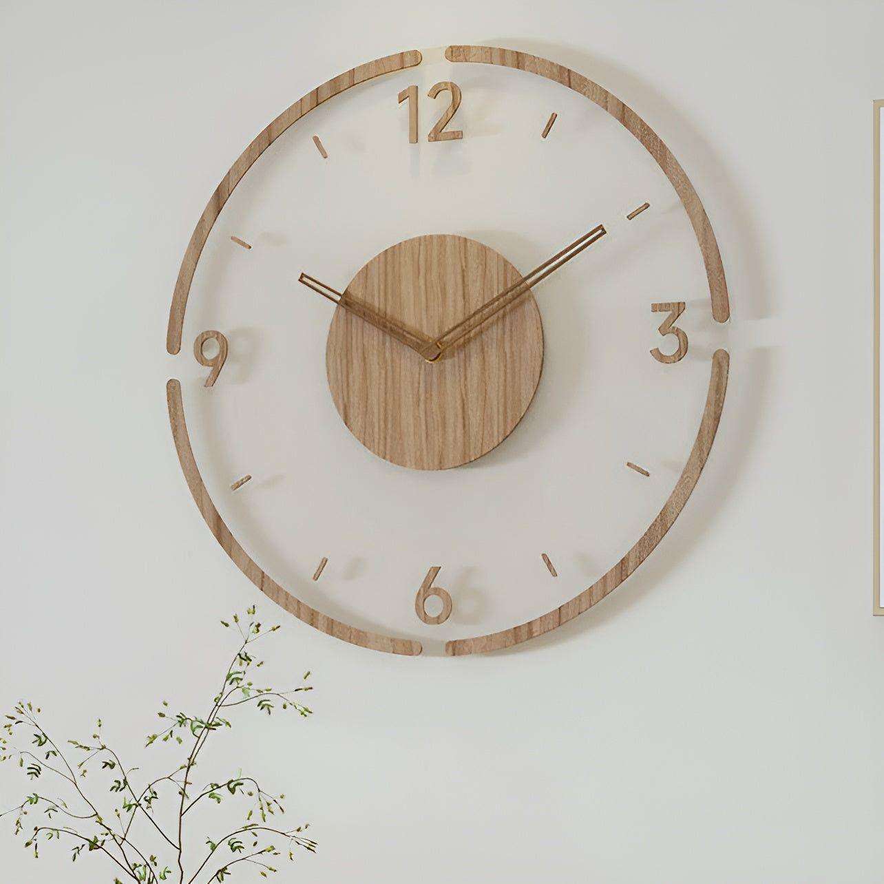 AcrylicCharm Clock - Moderne Transparente Acryl Holz Wanduhr Elegare