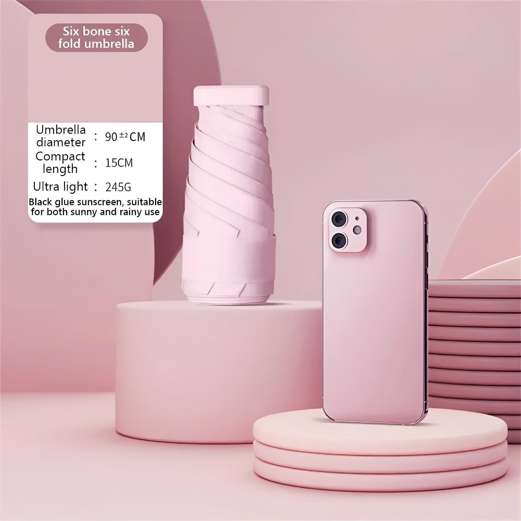 PocketSun Regenschirm - Leichter Kompakter Faltbarer Reise-Regenschirm - Rosa - Taschenschirm
