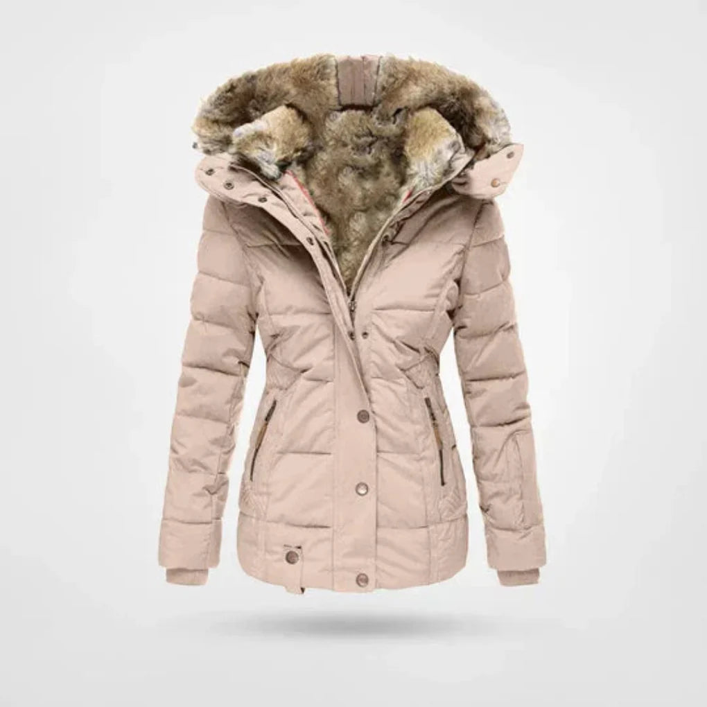 Wasserdichte Winterjacke in Grün mit Reißverschluss und Knopfleiste, Seitenansicht