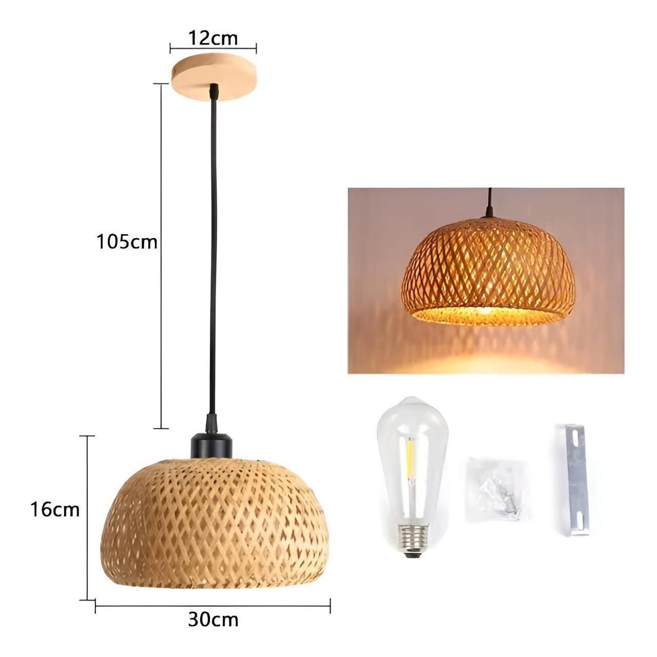 RattanShine Lampe - Handgemachte Rattan Bambus Kronleuchter Deckenpendelleuchte Elegare