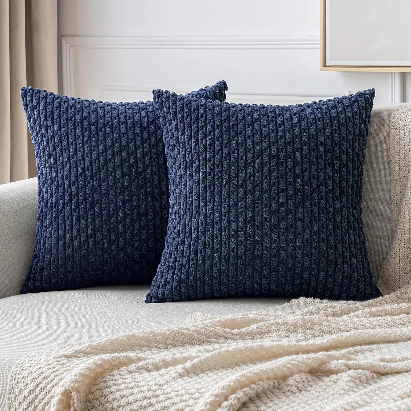 Geripptes Samt-Kissen – Weich & Gemütlich | Boho-Design für Sofa und Bett - Blau / 40x40cm - Kissen