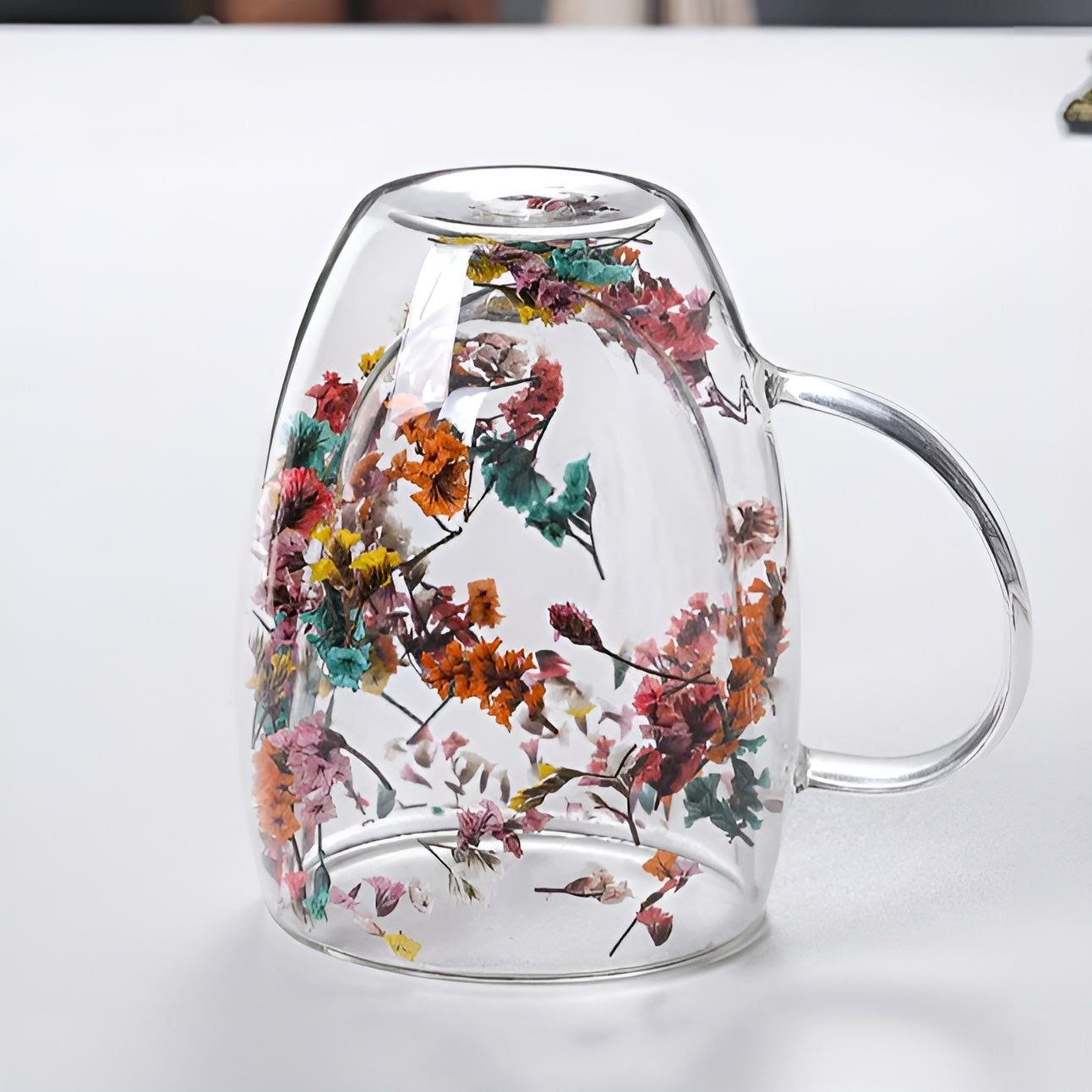 Doppelwandiges Glas – Mit Getrockneten Blumen | Hitzebeständig & Dekorativ für Tee, Kaffee & Zuhause