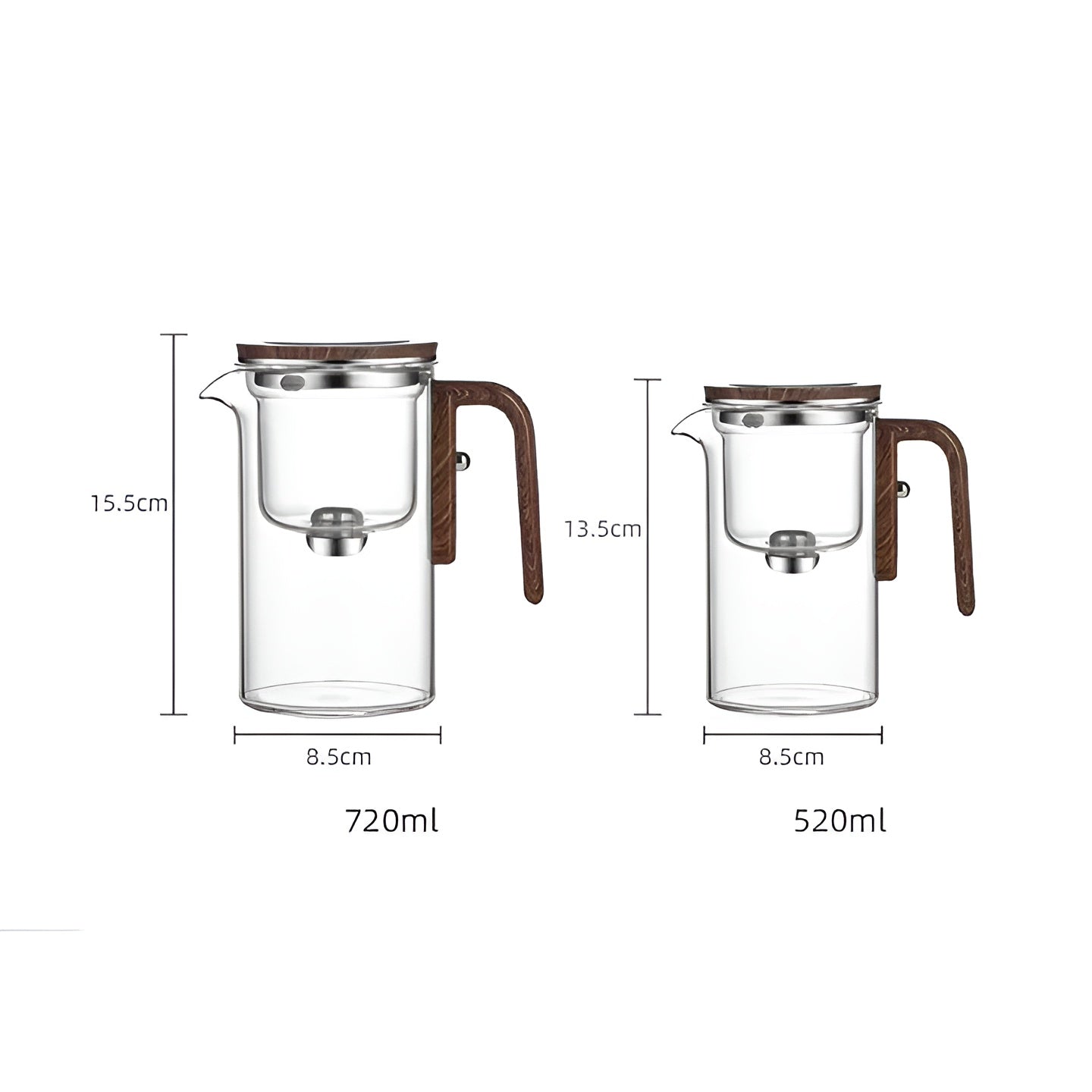 Glasteekanne mit Holzgriff – Ein-Klick-Filter | Perfekt für losen Tee & Puer