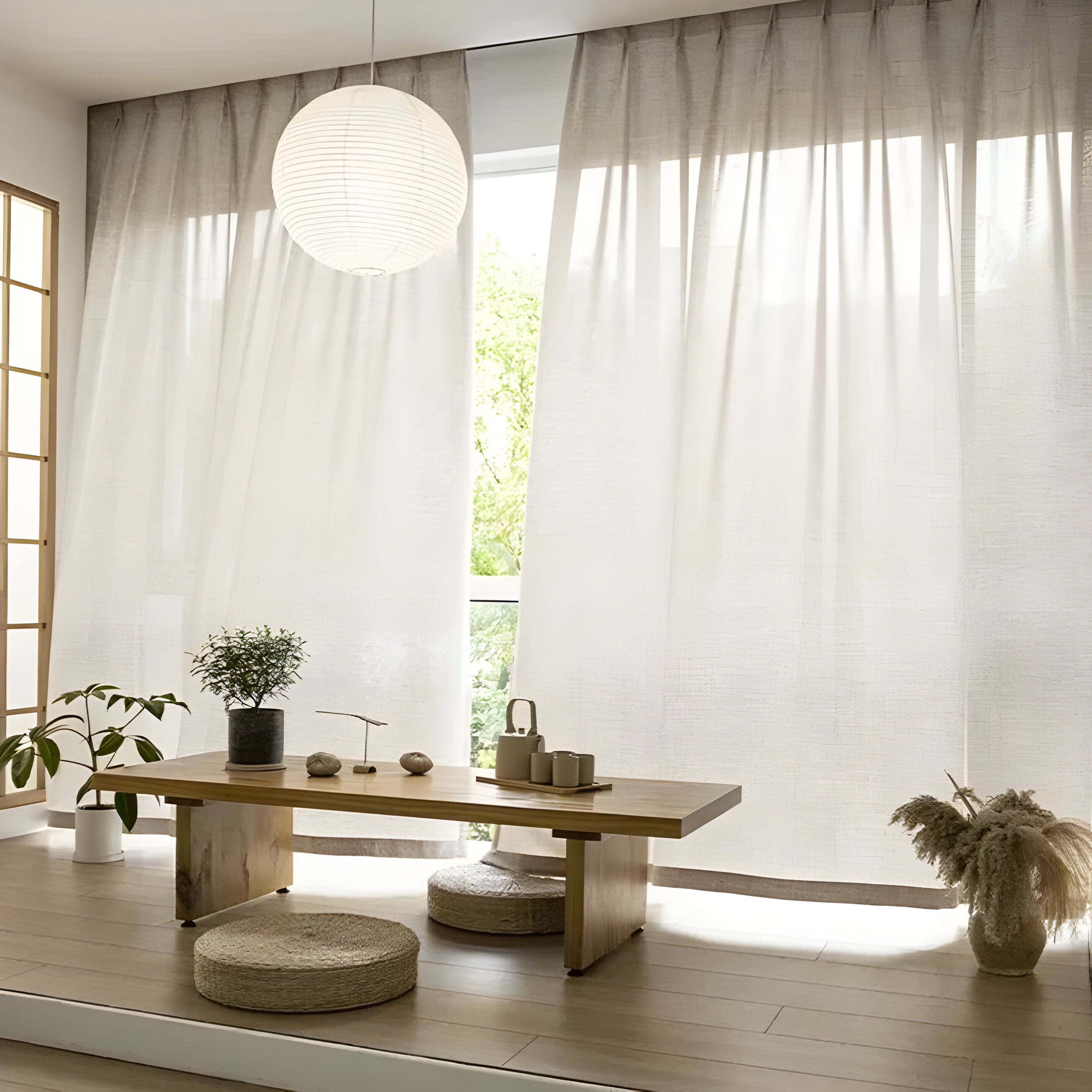 Voile-Vorhang im japanischen Stil – Weich und lichtdurchlässig | Dezente Fensterdekoration