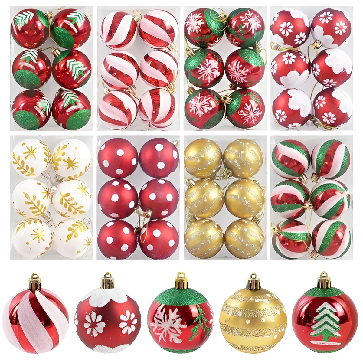 Glas Weihnachtskugeln – Elegantes Set mit Muster | 6 Stück für den Christbaum